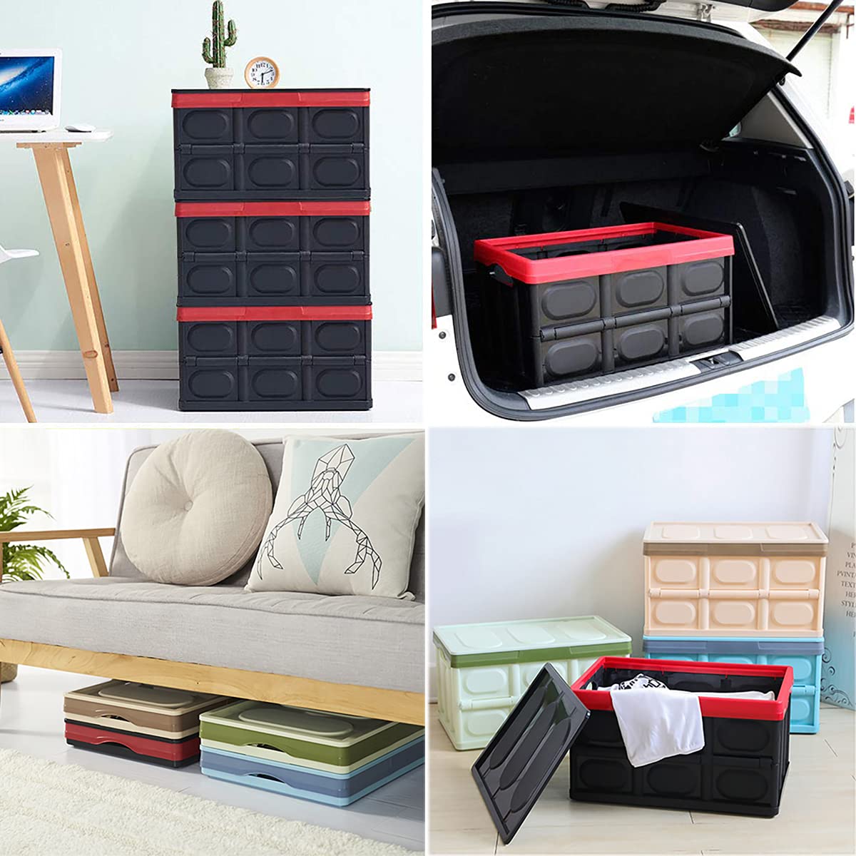 GUOZI 30L Collapsible Storage Bin with Lid - Durable Plastic Folding Storage Crate | Stackable Organizer Box for Toys, Photos, Office, Nursery, Wardrobe & Bookshelf | Perfect for Home Organization & Space Saving