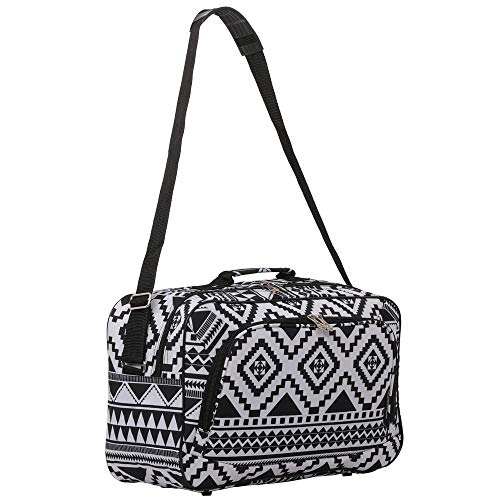 16 Inch Carry On Hand Luggage Flight Duffle Bag - Lightweight 19L Travel Duffel for Airplane, Gym & Weekend Trips - Fits Under Seat & 2nd Bag Option (Black Aztec Design) - Perfect for Business Travel, Sports Gear & Overnight Stays