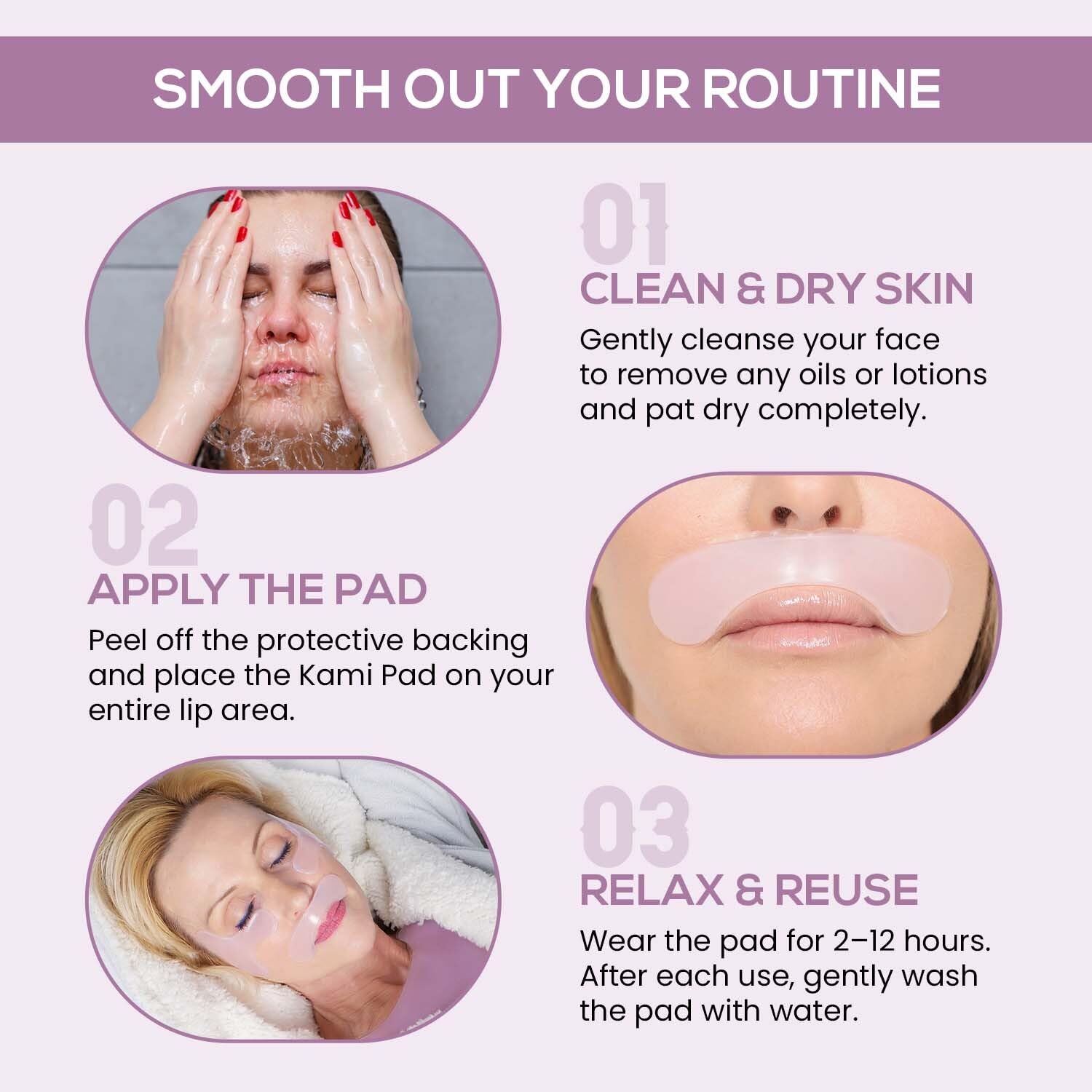 Kami Pure Anti-Wrinkle Lip & Smile Line Silicone Pad - Reusable Collagen Patch for Lip Wrinkles, Hydrating & Plumping Facial Mask | Hypoallergenic Anti-Aging Treatment | Perfect for Night Care, Travel & Daily Skincare Routine - Single Pack