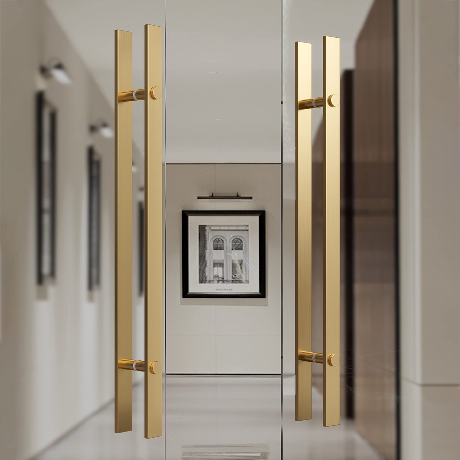 Modern Contrast Color Sliding Glass Door Handle Set - Black, Red, Bronze, Gold, White - Back-to-Back Barn Door Handles (Gold, 32
