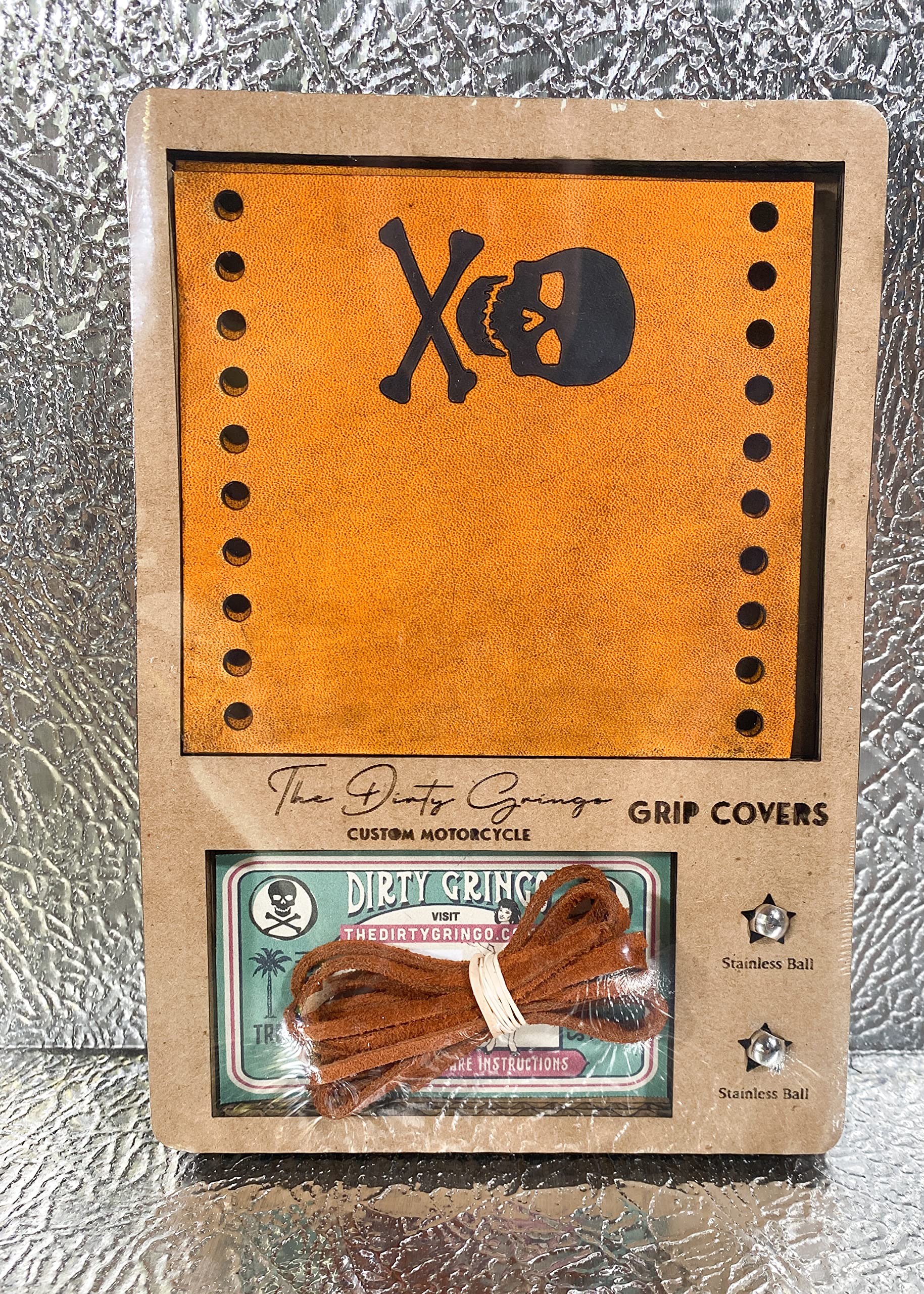 Dirty Gringo Skull & Bones Jolly Roger Tan Leather Motorcycle Grip Covers for Harley Davidson - Premium Biker Accessories for Cruiser & Chopper Riders