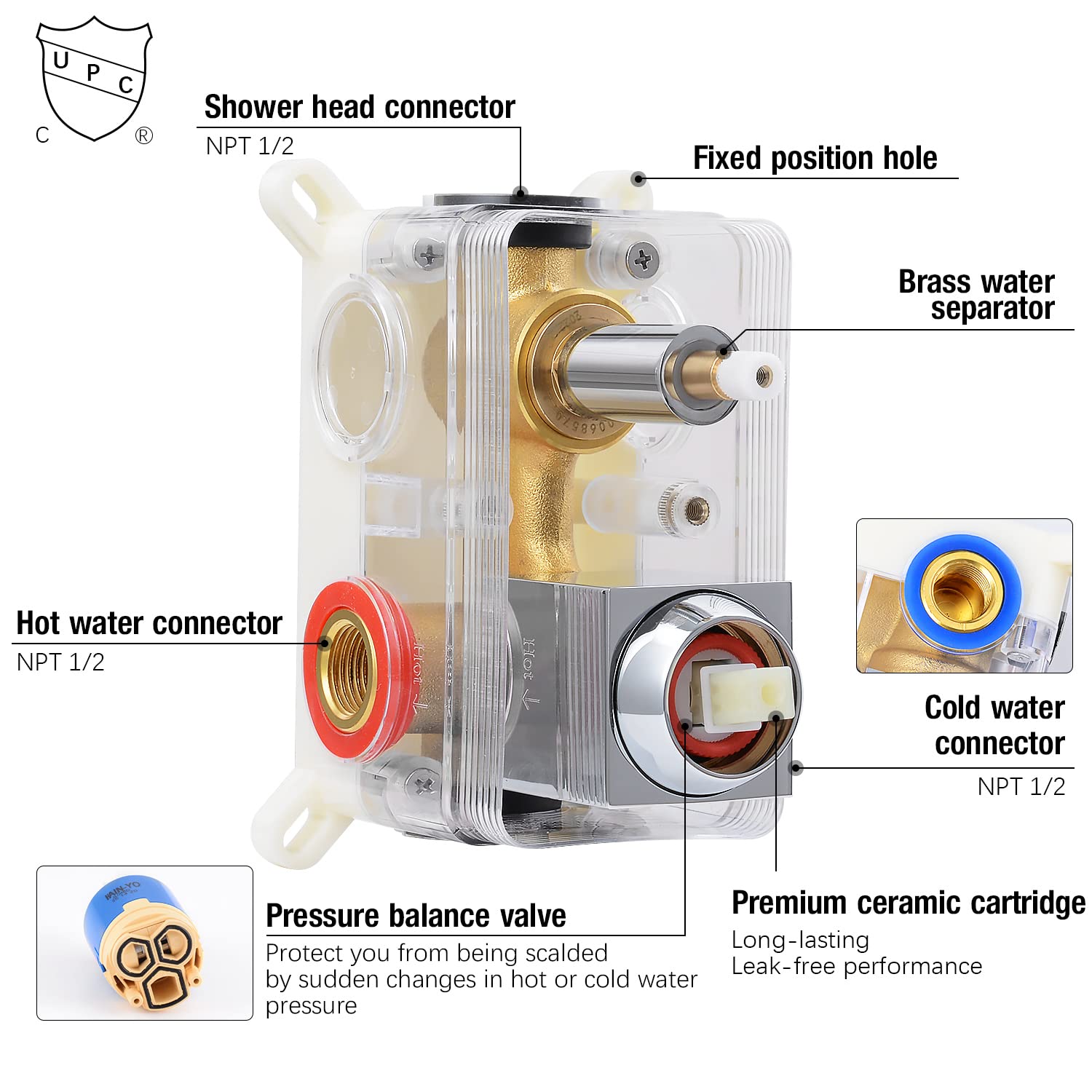 Qomolangma 12 Inch Rain Shower System - Wall Mounted Bathroom Shower Faucet Set with Pressure Balance Valve, 2-Function Shower Head (Rain & Handheld Spray) - Perfect for Modern Bathrooms & Spa-Like Shower Experience