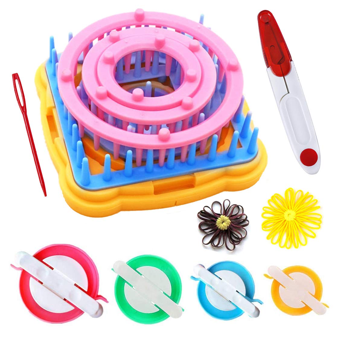 8-Piece Weaving Loom Kit with Flower Maker, Pom Pom Maker & Needle - DIY Wool Knitting Ball Maker & Craft Weaving Tools for Beginners - Perfect for Scrapbooking, Home Decor & Handmade Gifts