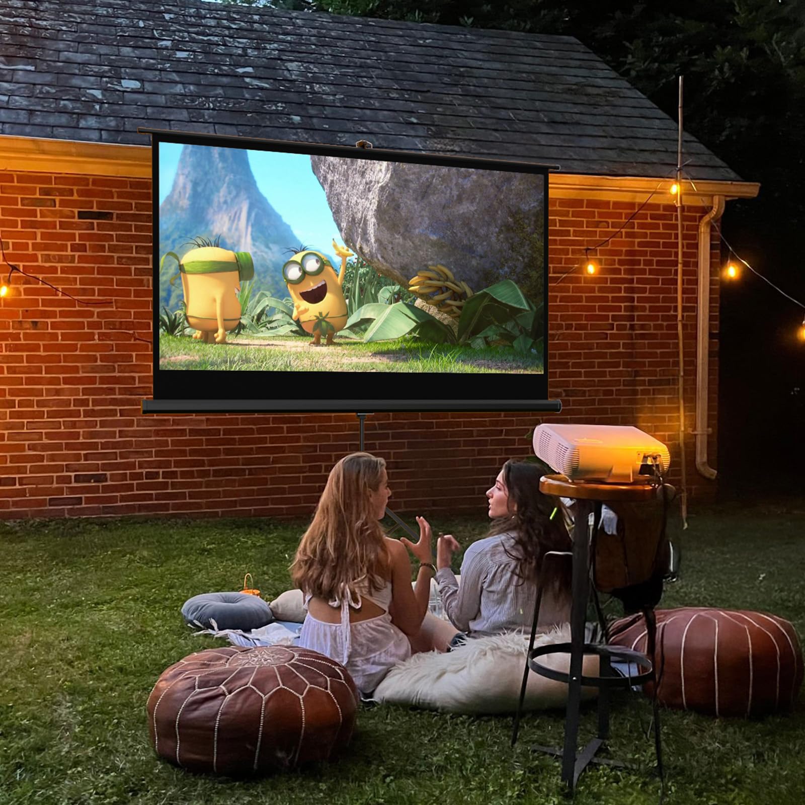 60 Inch Portable Outdoor Projector Screen with Stand Tripod - Indoor/Outdoor Pull Up Projection Screen 16:9 Adjustable for Home Theater, Backyard Movie Nights, Camping & Parties - Includes Carry Bag