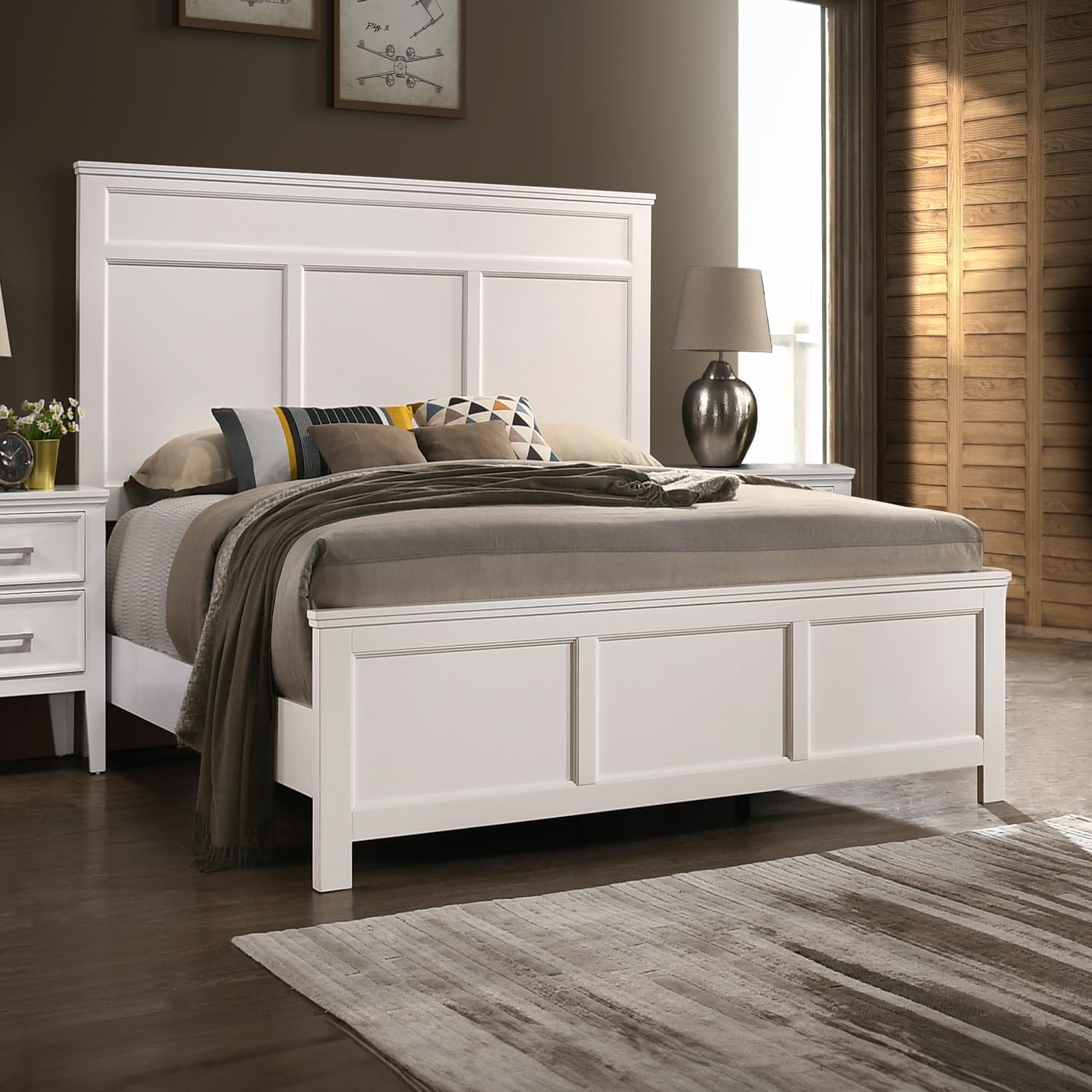 Andover Solid Wood Queen Bed Frame - Classic White Wooden Bed for Bedroom - Durable & Stylish Furniture for Master Bedroom, Guest Room, or Airbnb