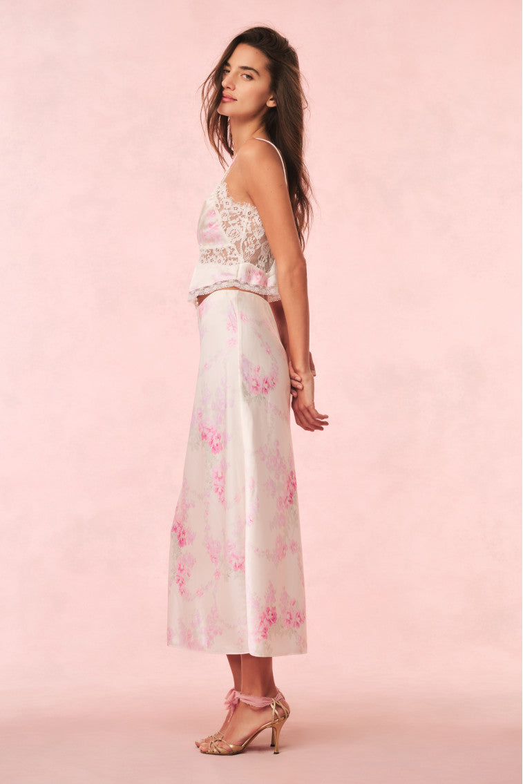 Elegant Castle Satin Floral Maxi Skirt for Women - Boho Summer Beach Dress with Side Slit, Perfect for Vacations, Weddings & Date Nights