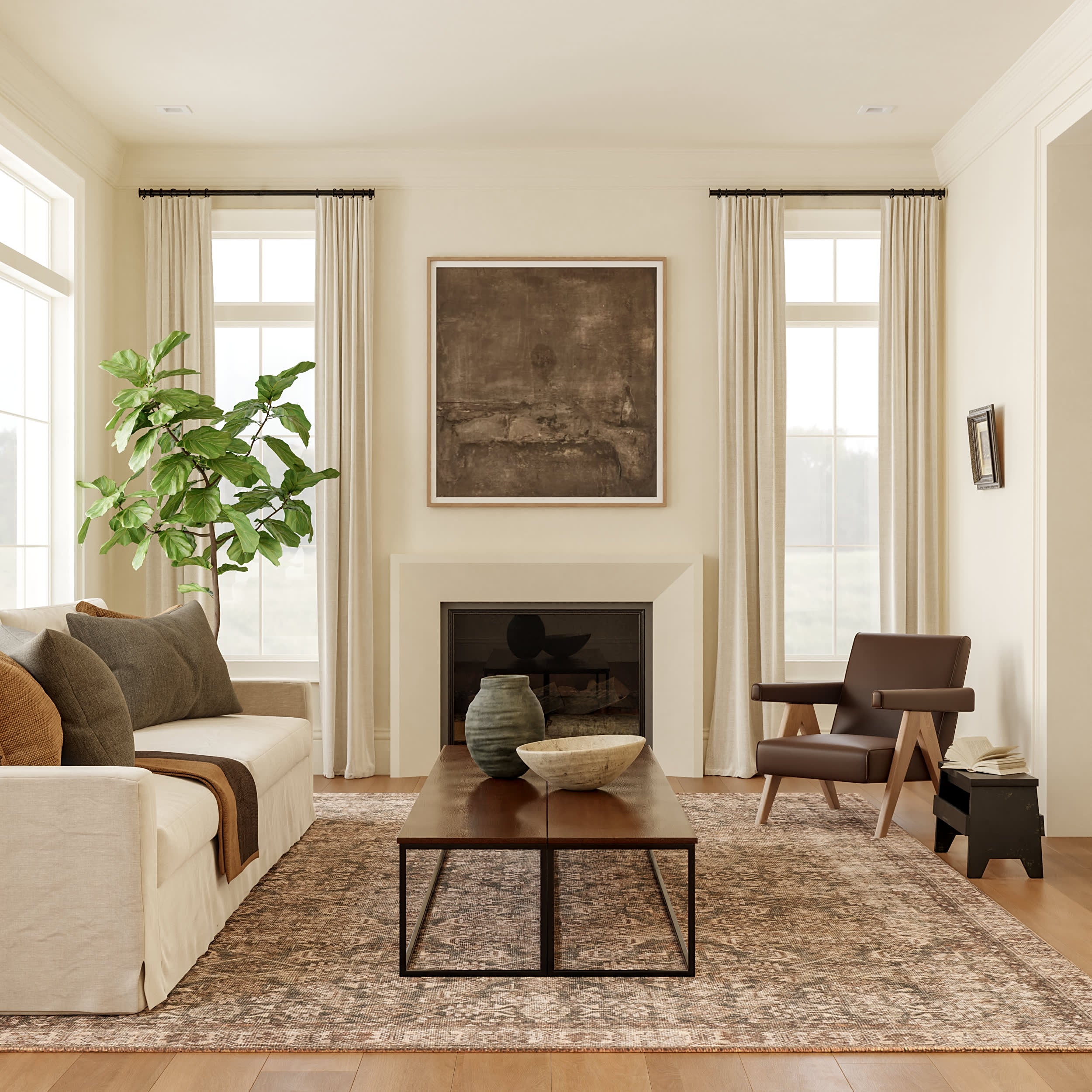 Fair Hills Antiqued Jute Blend Rug - Natural Brown Handwoven Area Rug for Living Room, Bedroom & Boho Home Decor