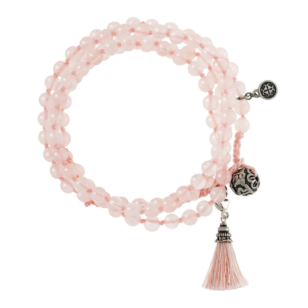 Handmade Rose Quartz Gemstone Knotted Wrap Mala Bracelet - Spiritual Healing Meditation Yoga Accessory for Women & Men