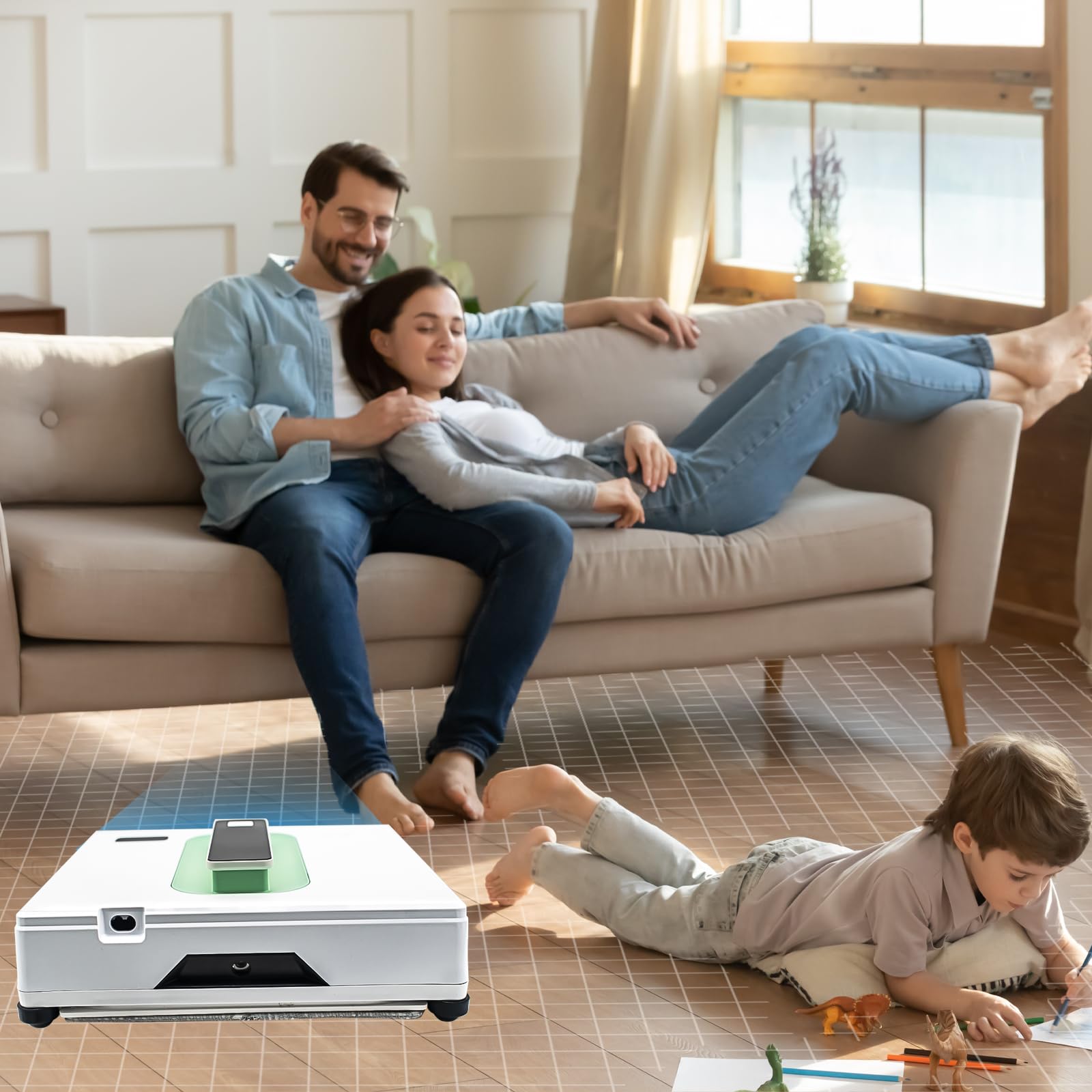 Ultra-Thin 5600PA Window Cleaning Robot with Auto Dual Two-Way Water Jet - Smart Automatic Glass Cleaner for Windows, Tiles & Glass Doors - Perfect for Indoor Home & Office Cleaning