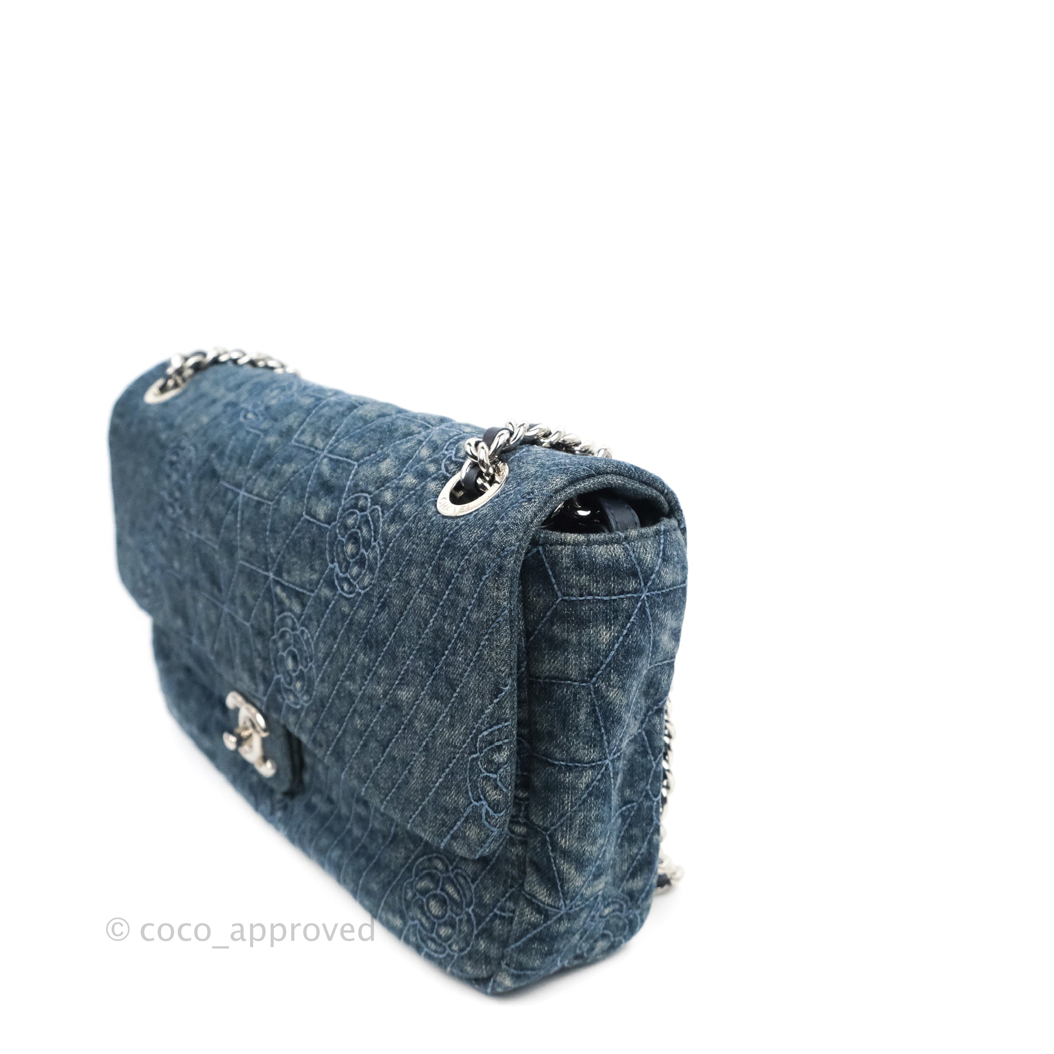 Chanel Camellia Embroidered Flap Bag in Blue Washed Denim with Silver Hardware - Luxury Designer Crossbody Bag for Women, Perfect for Date Night & Special Occasions