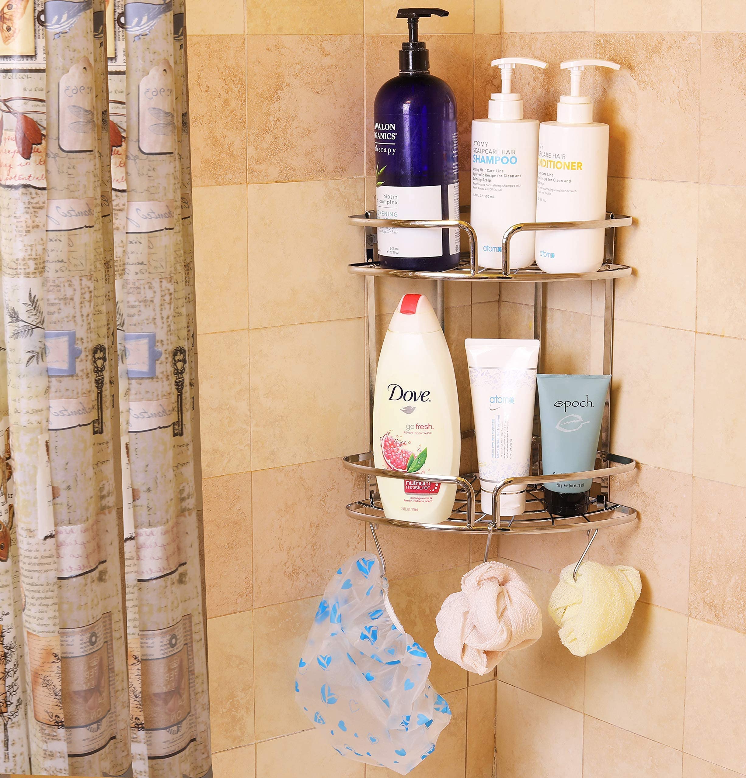 Large Hanging Shower Caddy with Adhesive Corner Shelf - Rustproof Bathroom Organizer for Shampoo, Soap & Beauty Products | Perfect for Small Showers & Bath Spaces