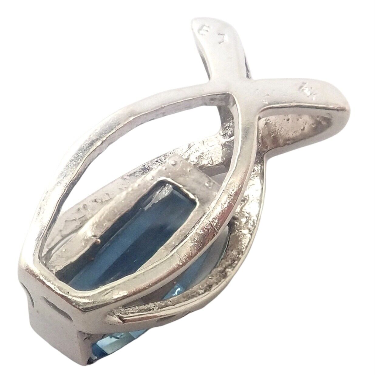 Vintage 14k White Gold Blue Topaz Slider Pendant Necklace - Elegant Jewelry for Women, Perfect for Weddings, Parties & Special Occasions