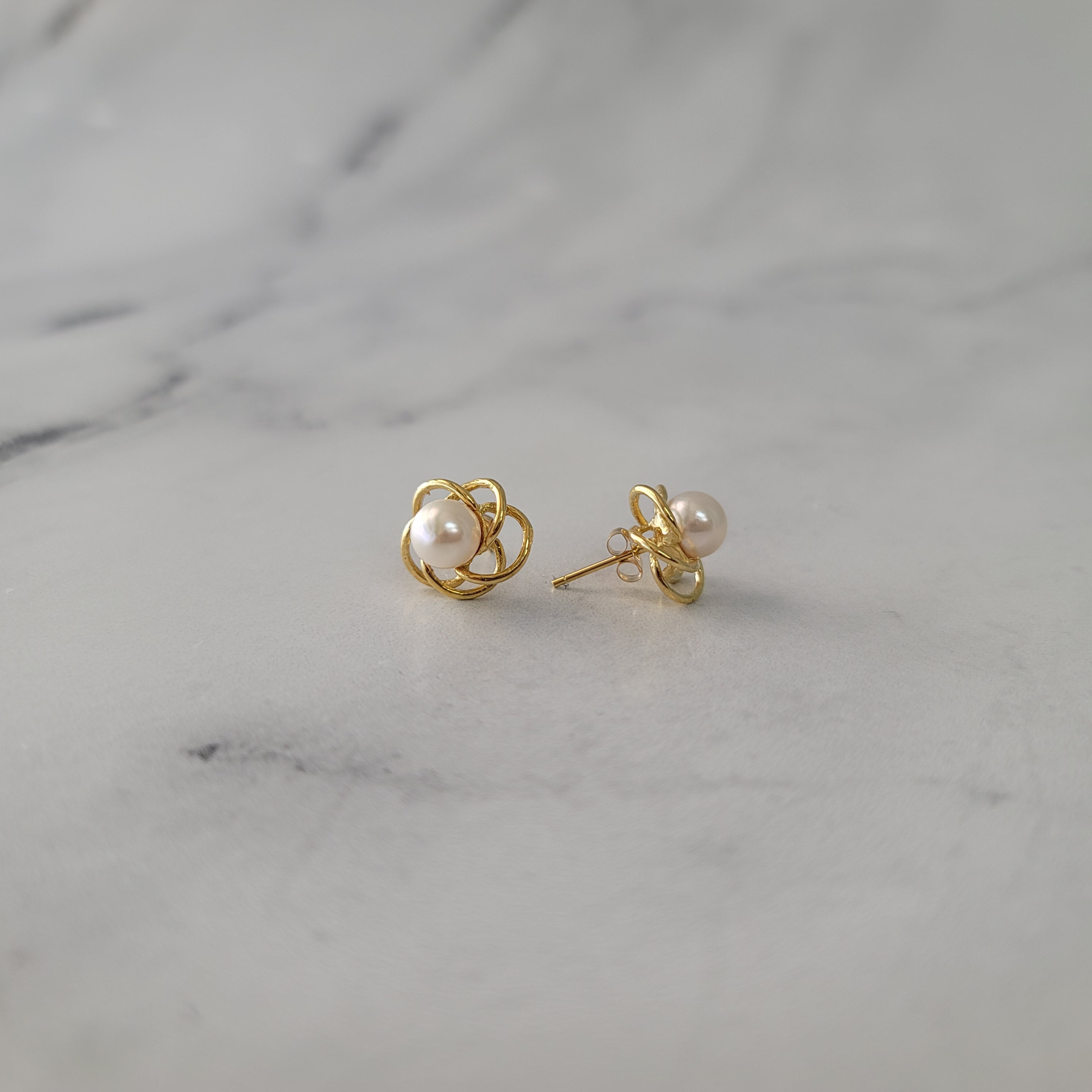7MM Genuine Pearl Stud Earrings in 14K Yellow Gold - Classic Round Design for Women, Perfect for Weddings, Parties & Everyday Elegance