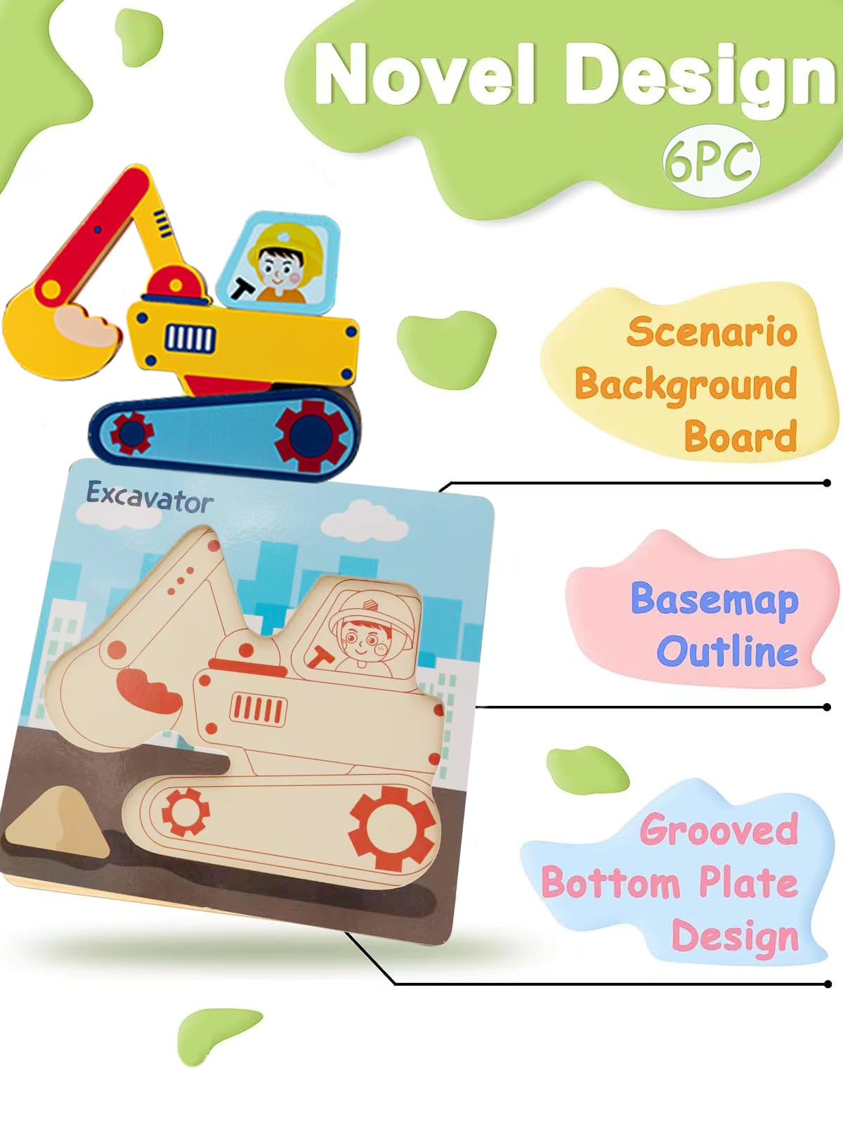Montessori Wooden Puzzles for Toddlers 1-3 - 6 Pack STEM Learning Toys for Preschoolers - Perfect for Early Education & Playtime