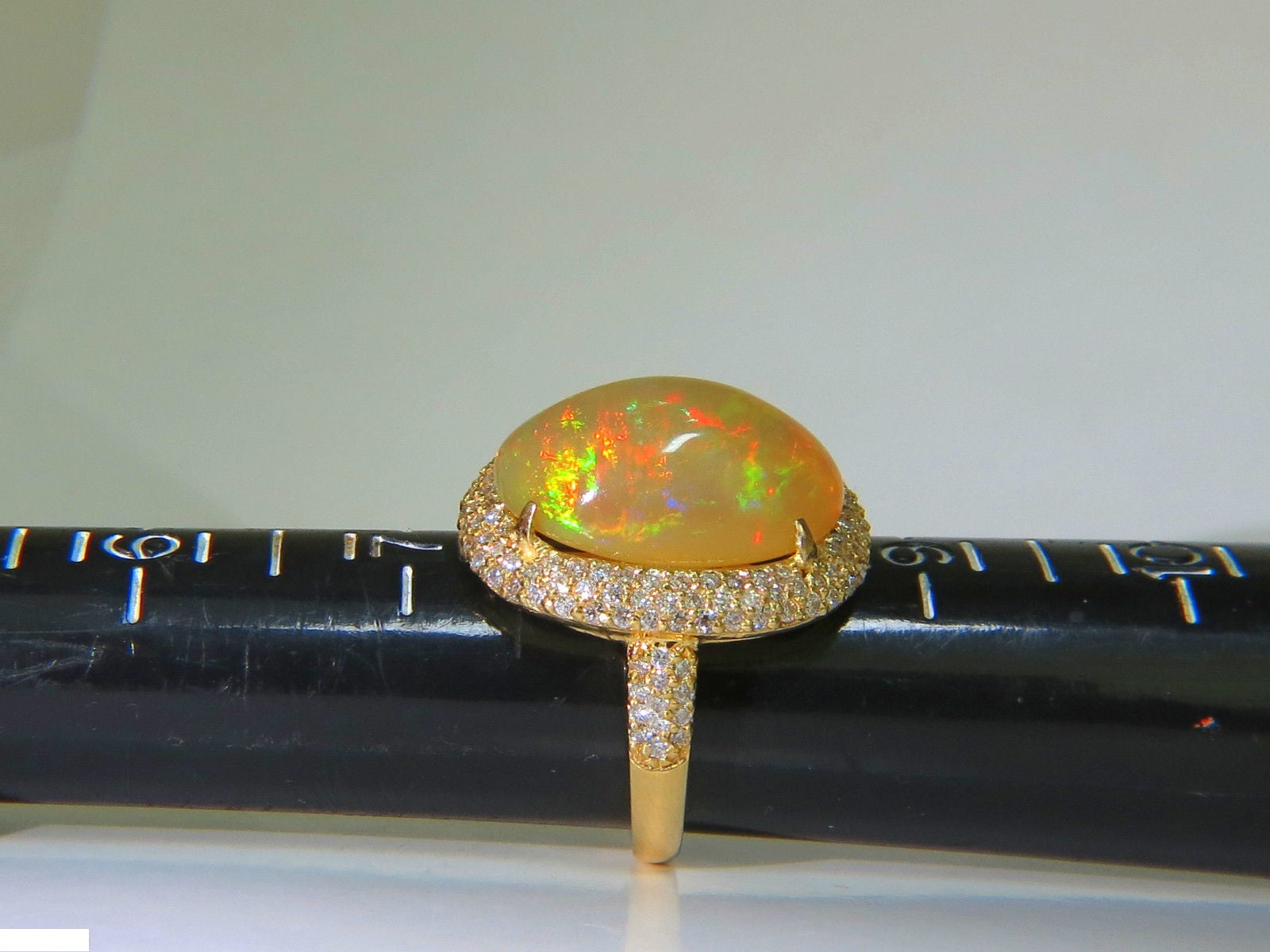 11.36CT Natural Holographic Opal Diamond Ring in 14KT Gold - Rare & Unique Engagement, Wedding, or Gift Jewelry for Women