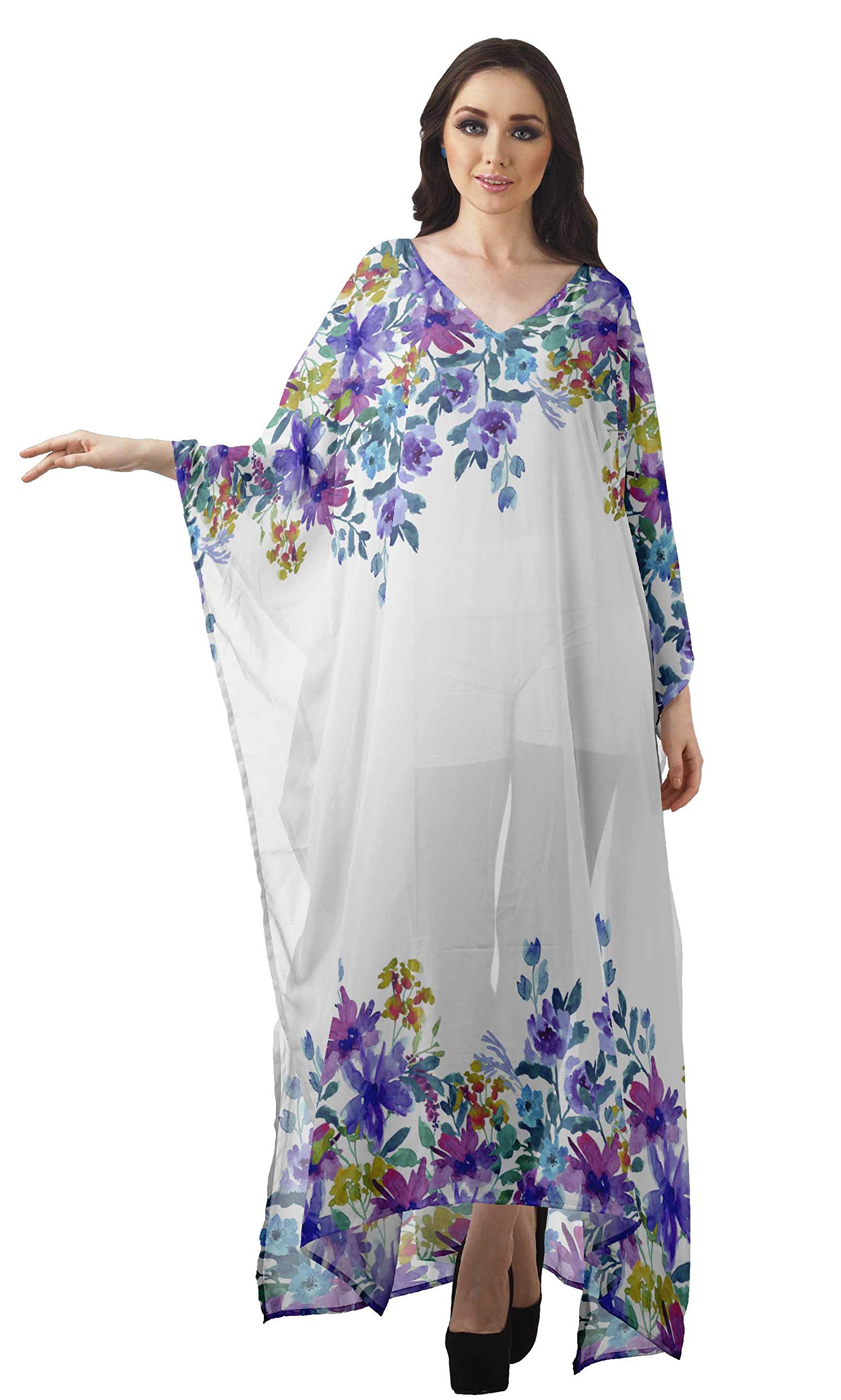 Moomaya Women's Sheer Turkish Kaftan Beach Cover Up Dress - Lightweight Swimwear Coverup for Pool, Vacation & Summer Outfits