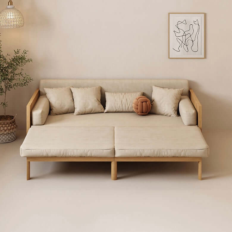 Leather & Wooden Upholstered Convertible Sofa Bed - Full Size Sleeper Sofa with Smoky Finish | Perfect for Small Apartments, Guest Rooms & Home Offices