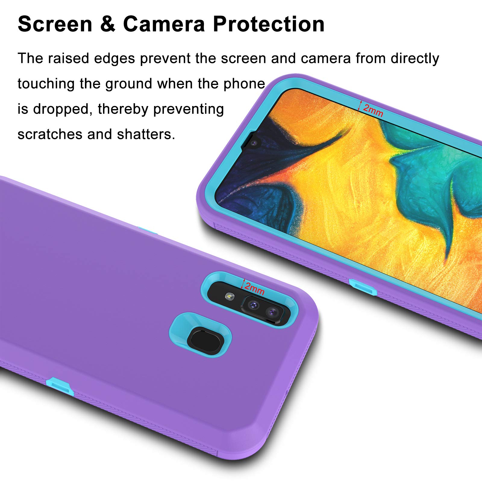Shockproof Heavy Duty Hybrid Case for Samsung Galaxy A20/A30/A30S/A50/A50S - Rugged Armor Hard Plastic & Shock Absorption Rubber Bumper Cover (Purple) - Perfect for Outdoor, Travel, and Daily Protection
