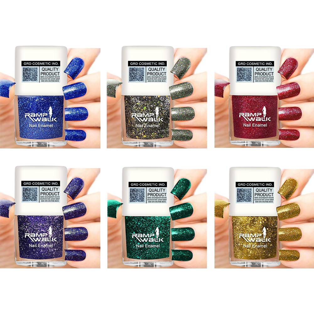 Premium High Gloss Glitter Nail Polish Set - Quick Dry, Long Lasting, 6 Colors (5ml Each) - Perfect for Parties, Weddings, Holidays & Special Occasions