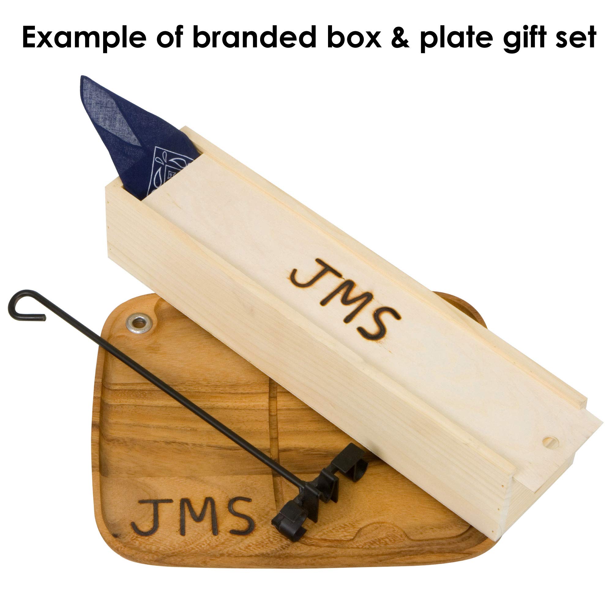 Monogram Branding Iron for BBQ & Steak - Personalized Wood Burning Tool with Pine Gift Box & Wood Steak Plate - Perfect for Grilling, Camping, and DIY Woodworking Projects
