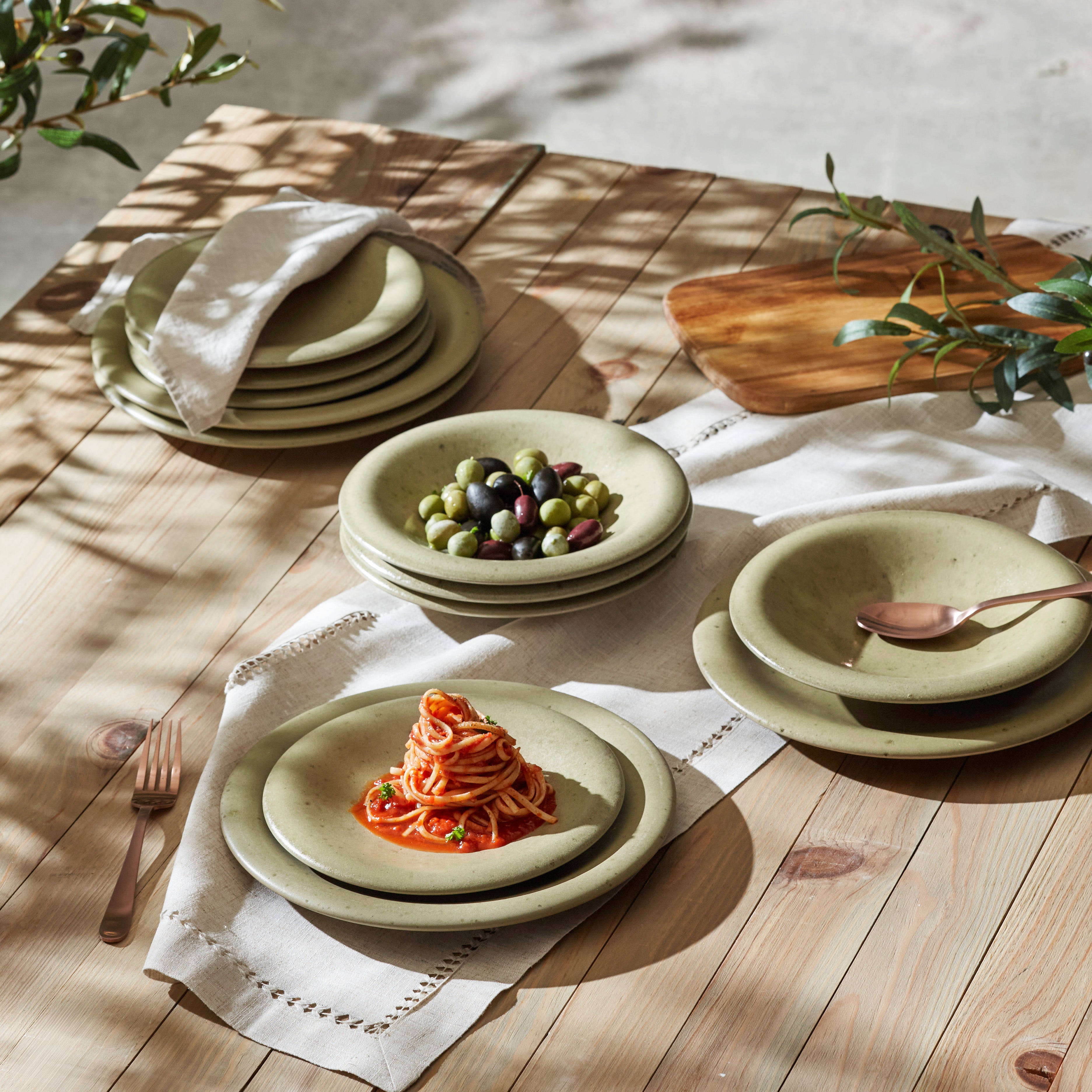 Premium Aro Stoneware Dinnerware Set - Green Matte Finish, Handcrafted in Portugal, Scratch & Chip Resistant - Perfect for Everyday Dining & Special Occasions