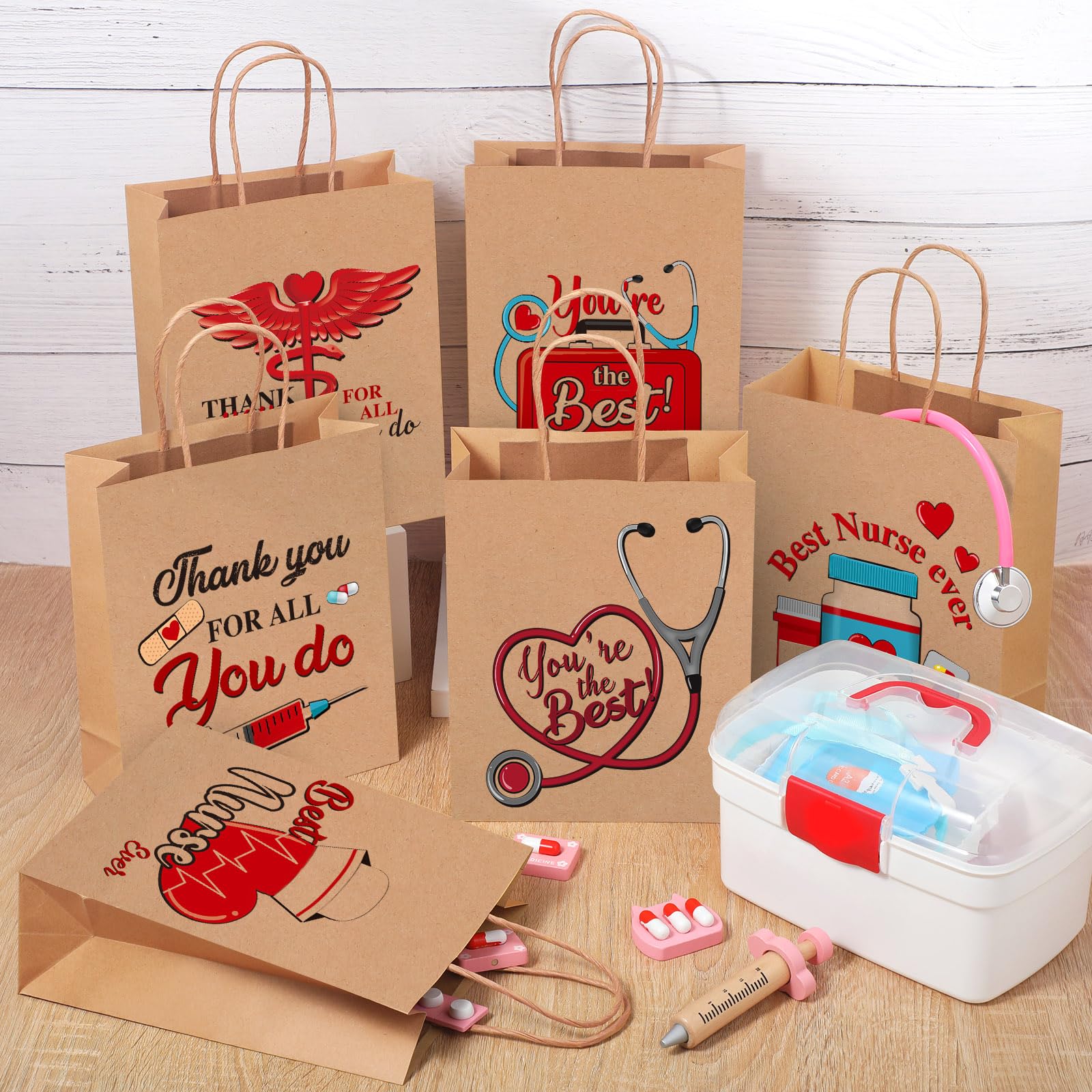 Spakon 24-Piece Nurse Gift Bags Set - Thank You Gifts for Nursing Graduation, Medical Professionals & Coworkers - Premium Craft Paper Goodie Bags for RN Graduation Party Decorations - Perfect for Nursing School Celebrations, Hospital Appreciation Events & Healthcare Worker Recognition