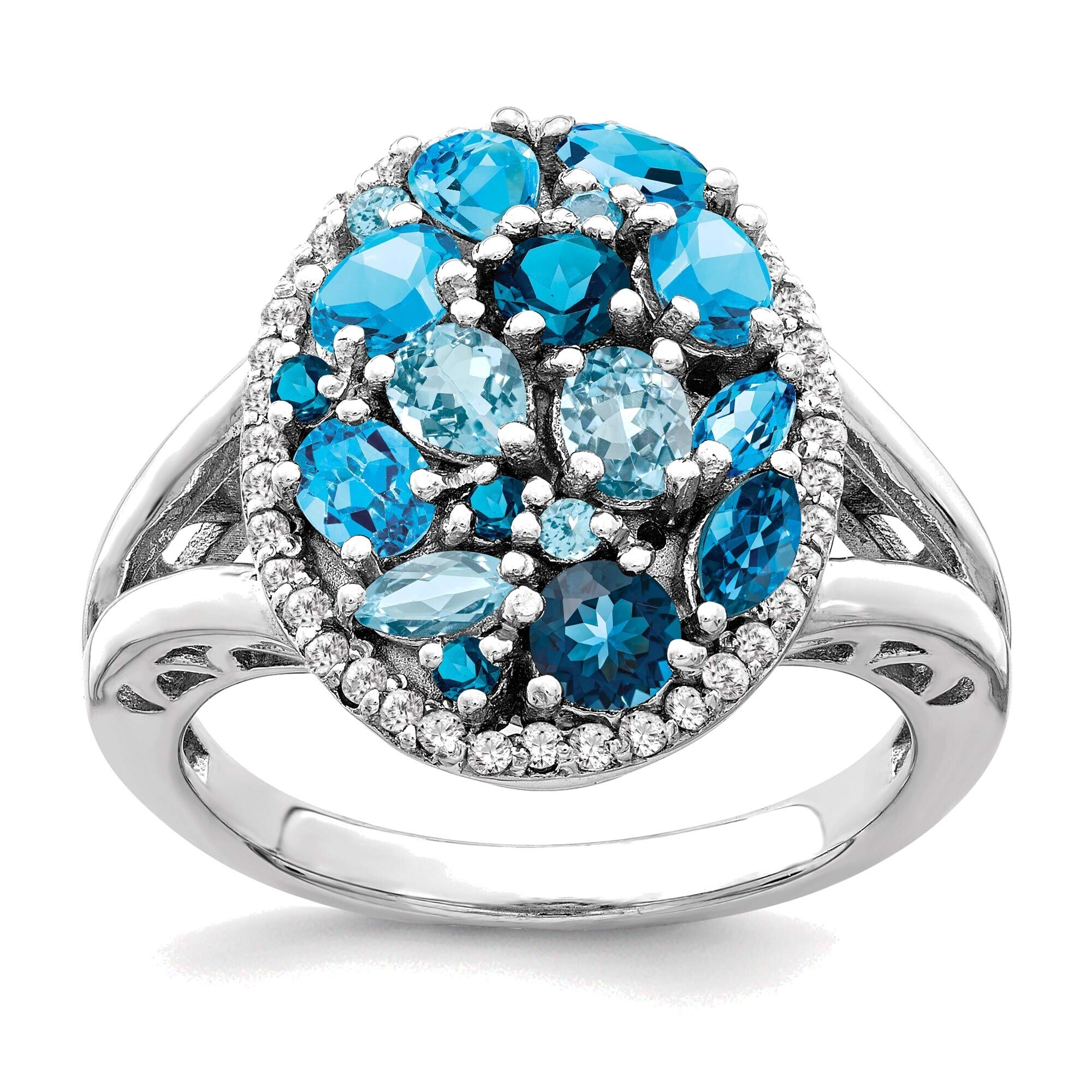 Sterling Silver Blue Topaz Diamond Ring - Size 7 for Elegant Occasions