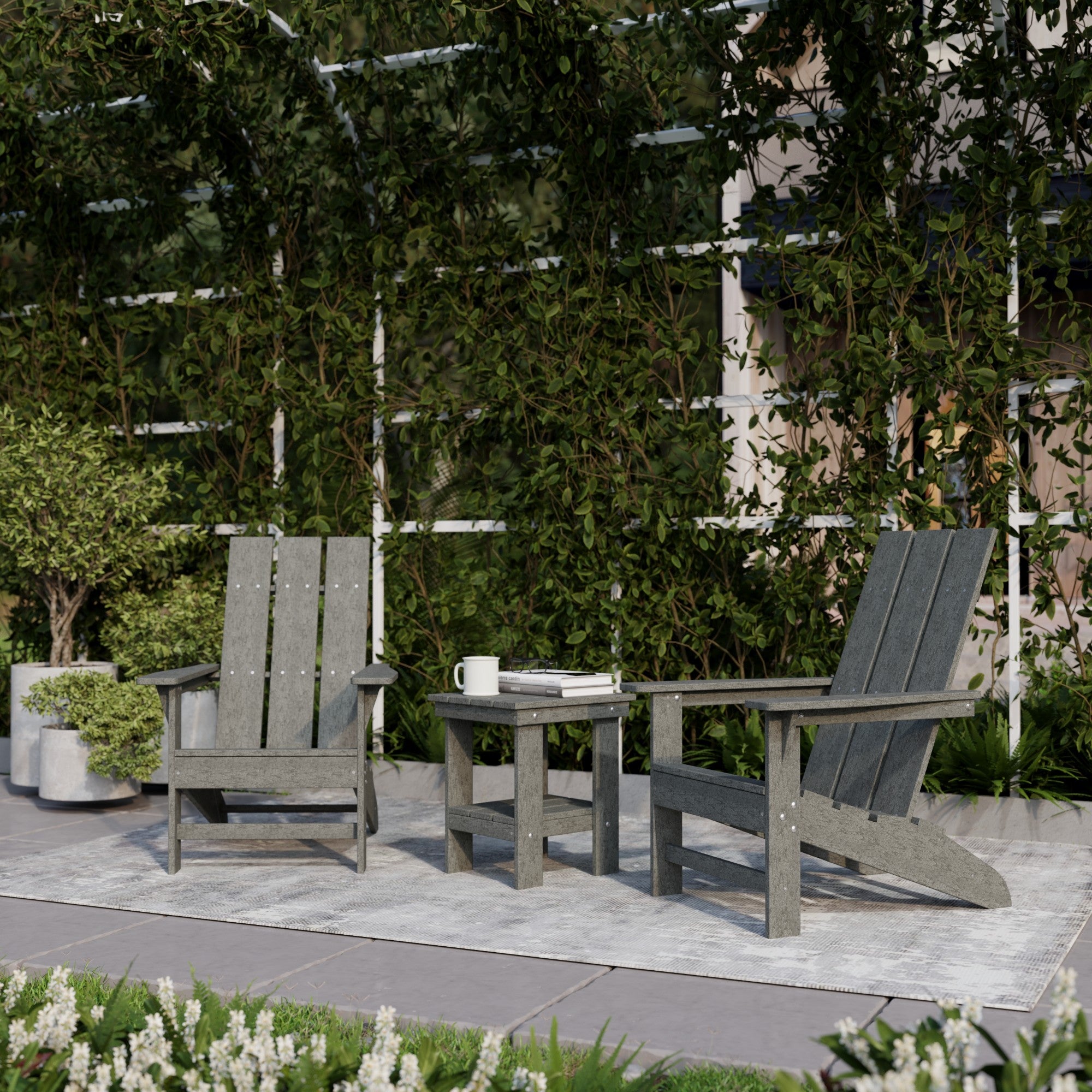 Freedom 3-Piece Modern Adirondack Chair Set with Side Table - Outdoor Patio Furniture for Backyard, Garden & Poolside Relaxation