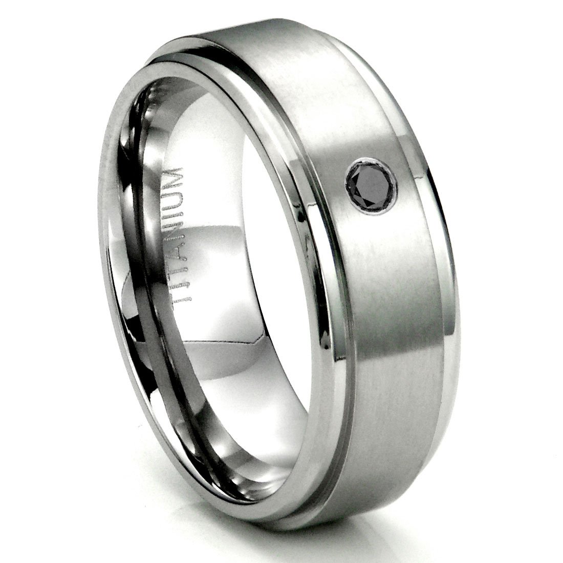 8mm Titanium Solitaire Black Diamond Wedding Ring for Men - Brushed Finish, Durable & Hypoallergenic - Perfect for Engagement, Anniversary, and Everyday Wear