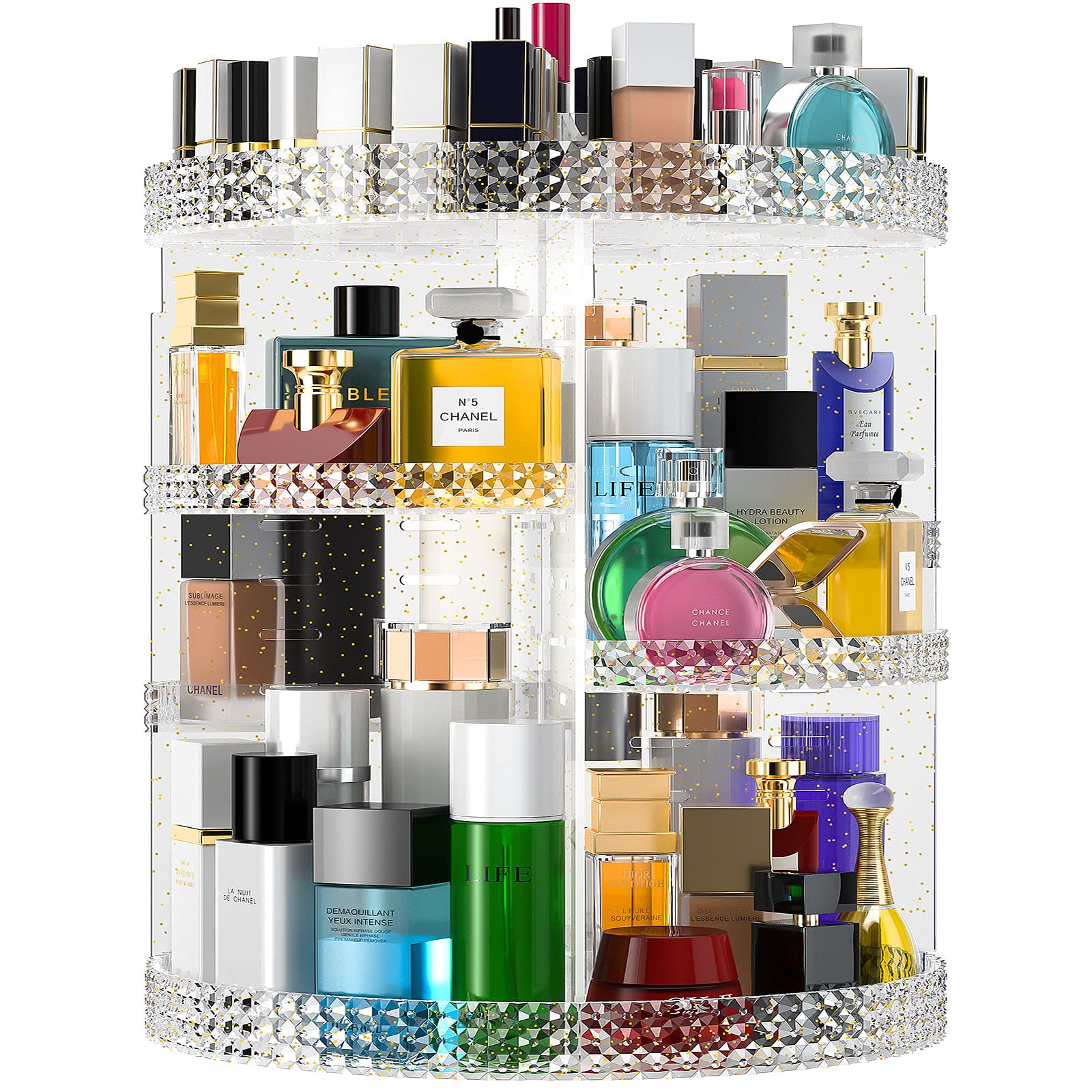 360 Degree Rotating Makeup Organizer with 7 Layers - Large Capacity Cosmetic Storage for Makeup Brushes & Lipsticks - Gold Vanity Organizer for Bathroom & Dressing Table - Perfect for Beauty Salon, Home Decor and Gift Giving