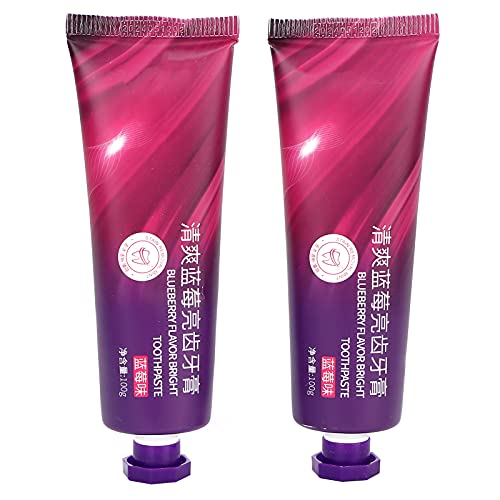 Natural Teeth Whitening Toothpaste with Blueberry Flavor - Deep Cleaning & Oral Protection, 100ml (2-Pack) | Freshens Breath & Brightens Smile for Daily Dental Care