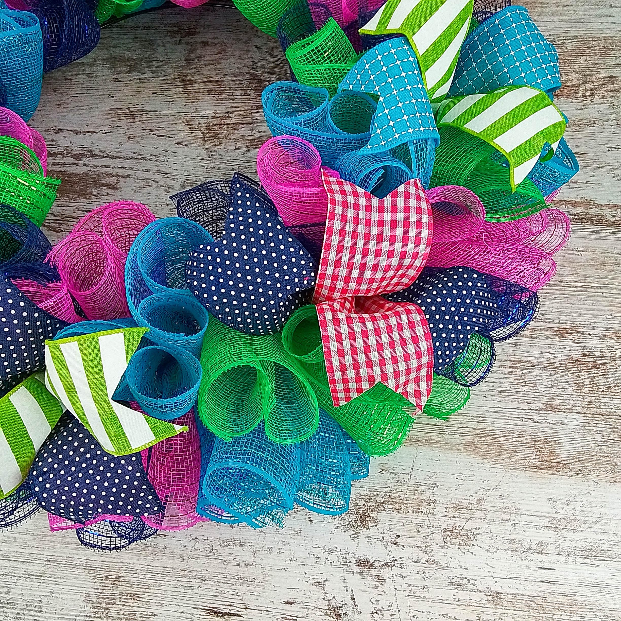 Monogram Everyday Wreath for Front Door - Summer Spring Floral Wreath in Pink, Turquoise, Navy Blue & Green | Perfect for Home Decor, Wedding, Party & Seasonal Celebration (P5)