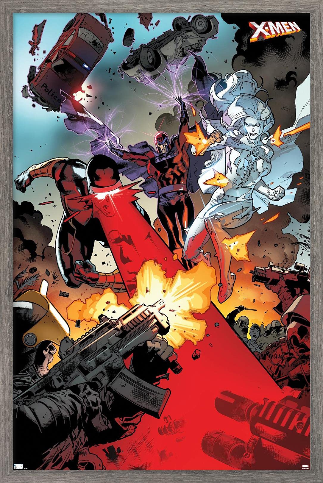 Marvel Comics X-Men Wall Poster - Cyclops, Magneto & Emma Frost Art Print, 22.4x14.7 Inches, Barnwood Frame | Perfect for Comic Book Fans' Bedroom, Game Room & Office Decor
