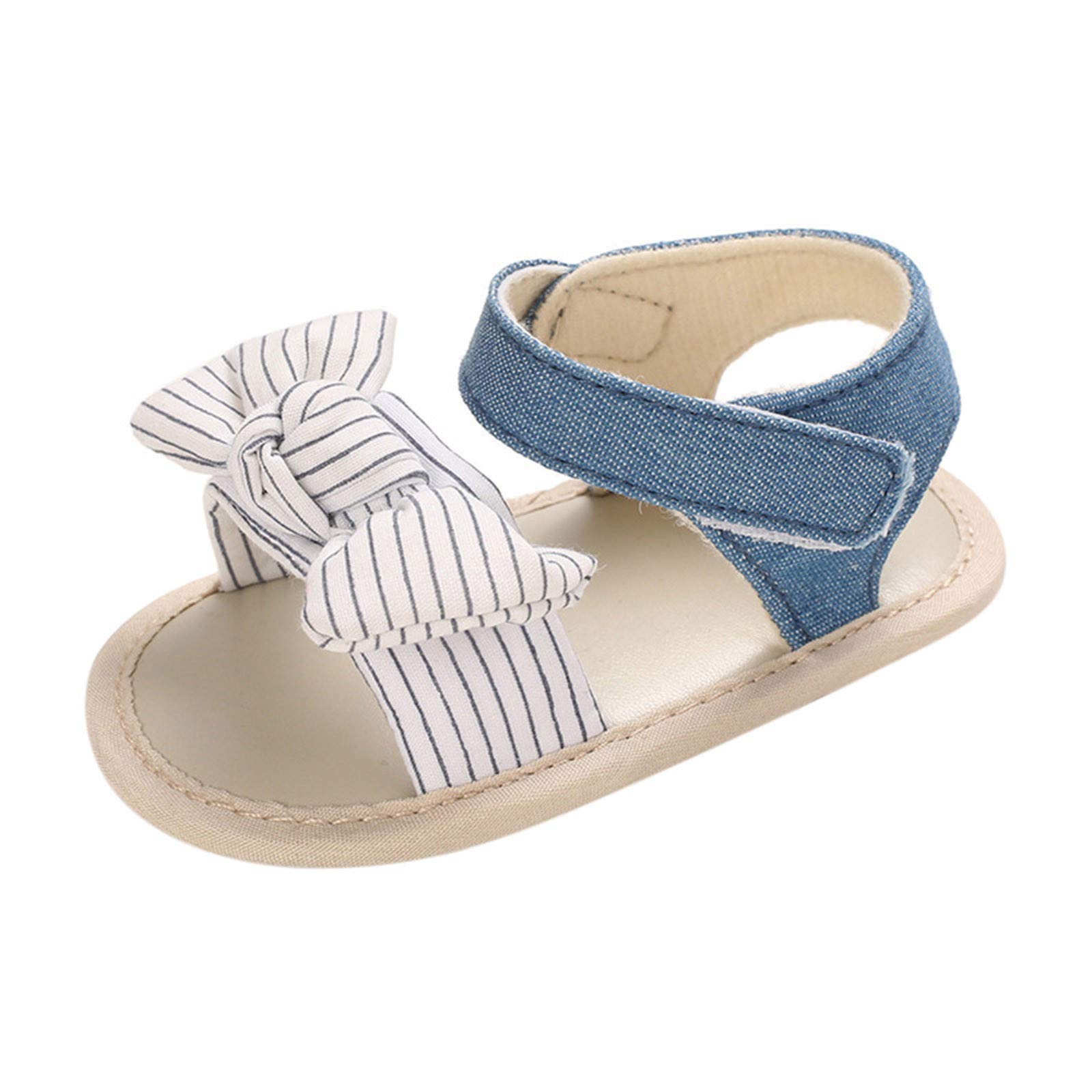 **Gaoqi Baby Girls Striped Bow Sandals - Soft Non-Slip Rubber Sole Flat Walking Shoes for Toddlers & Infants - Perfect for Playtime, Outdoors & Casual Wear**