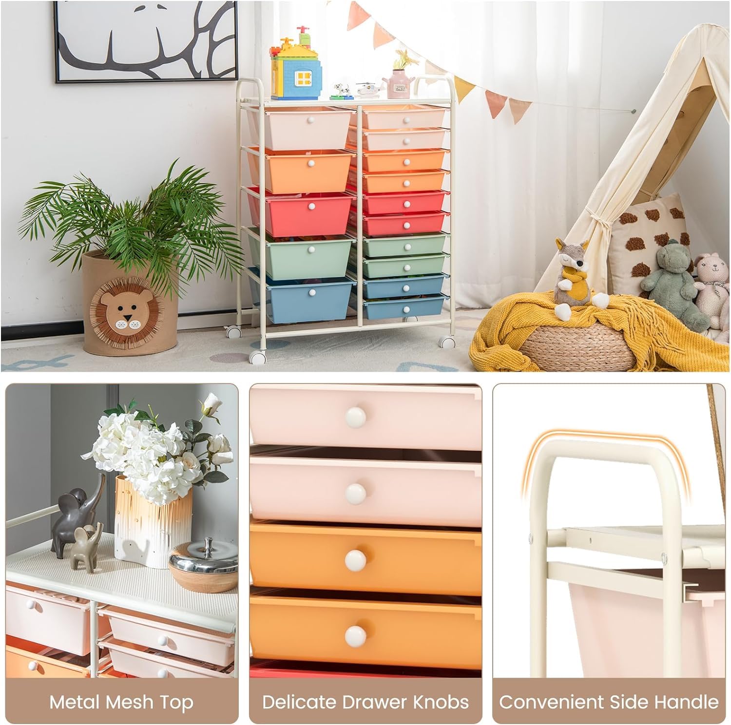 LUARANE 15-Drawer Rolling Cart - Portable Craft & Toy Organizer for Home, Office, School