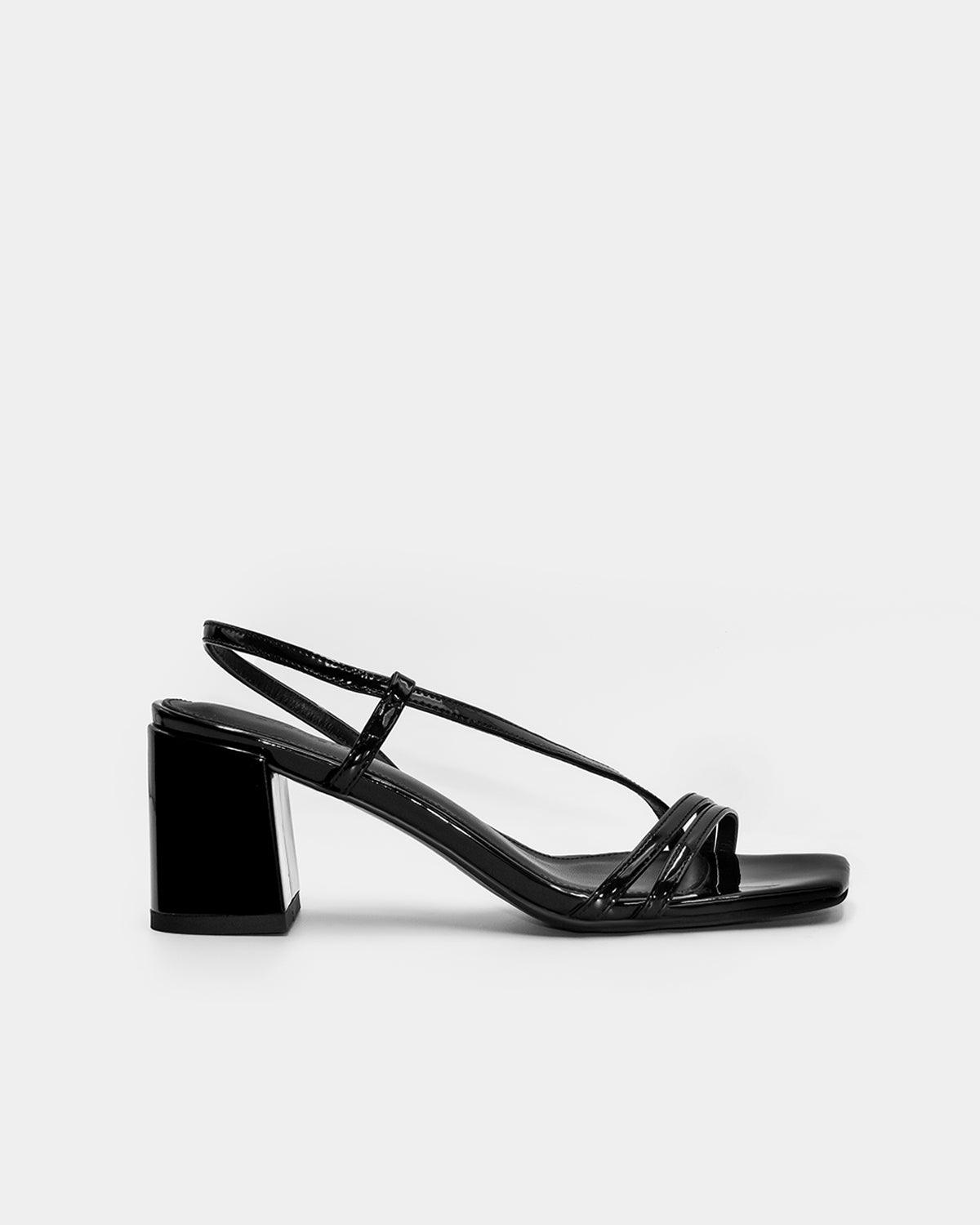 Black Patent Leather Strap Sandals with Block Heel - Women's Comfortable Dress Shoes for Weddings, Parties & Office Wear