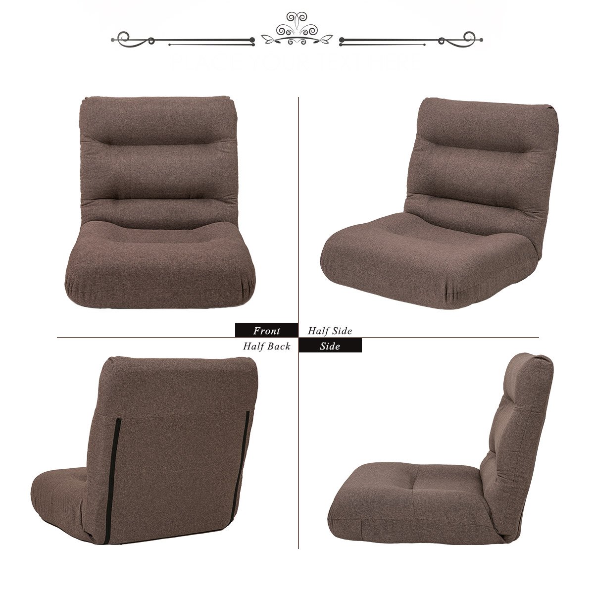 Merax Fabric Folding Sofa Chair - Convertible Floor Chaise Lounge & Gaming Chair for Living Room, Bedroom, or Dorm - Comfortable Brown Recliner for Relaxing, Reading & Video Games