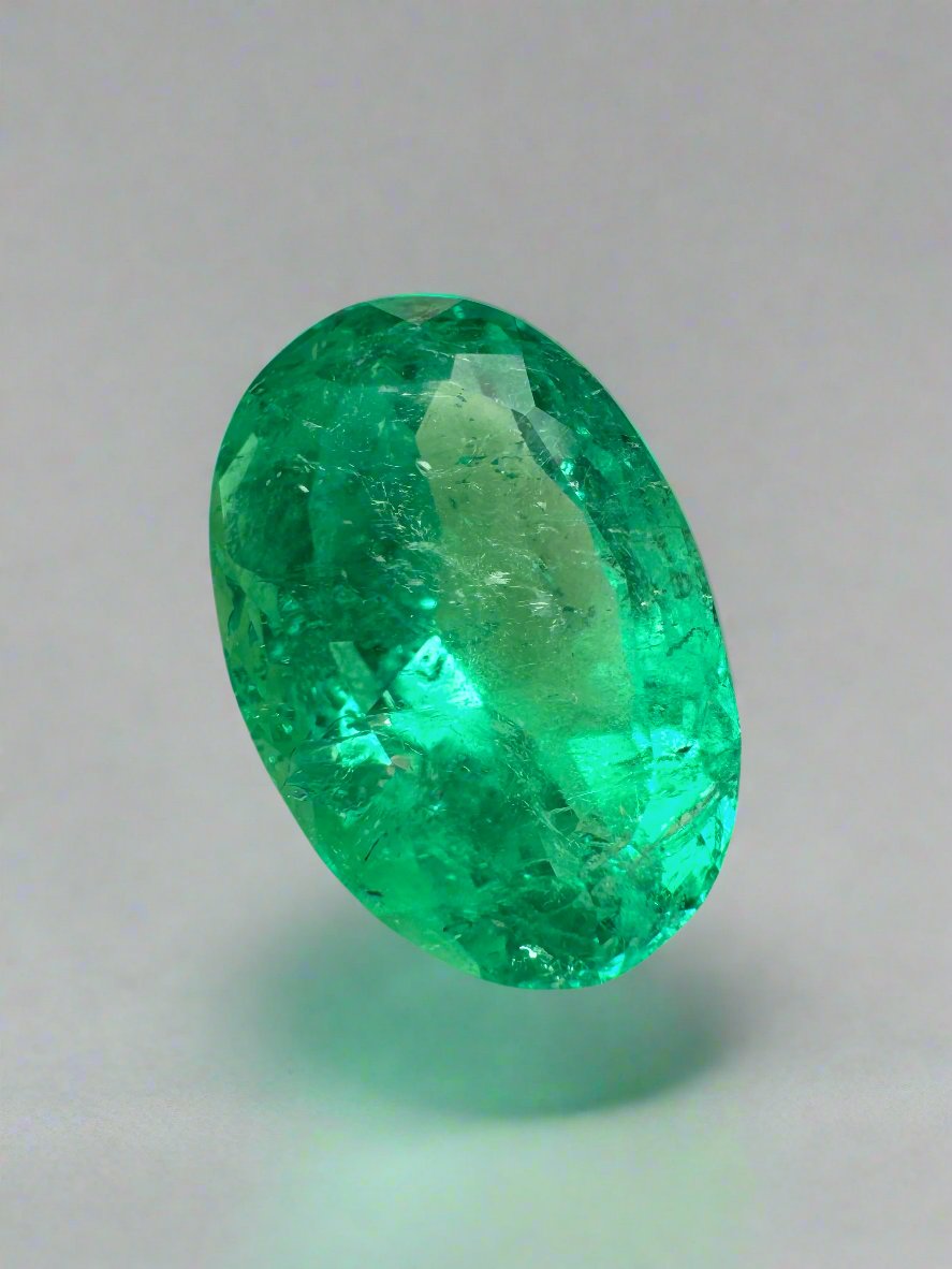 6.23 Carat Natural Colombian Emerald - Elongated Oval Cut Loose Gemstone for Jewelry Making, Engagement Rings & Fine Collections | Yellowish Green Color
