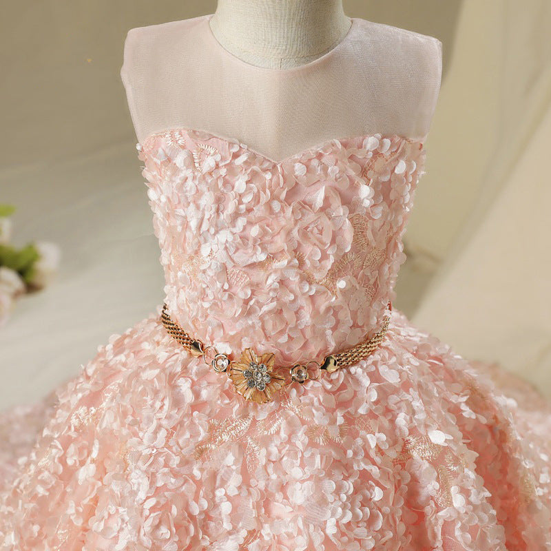 Elegant Pink A-Line Floor Length Lace Flower Girl Dress for Weddings, Baptisms & Special Occasions