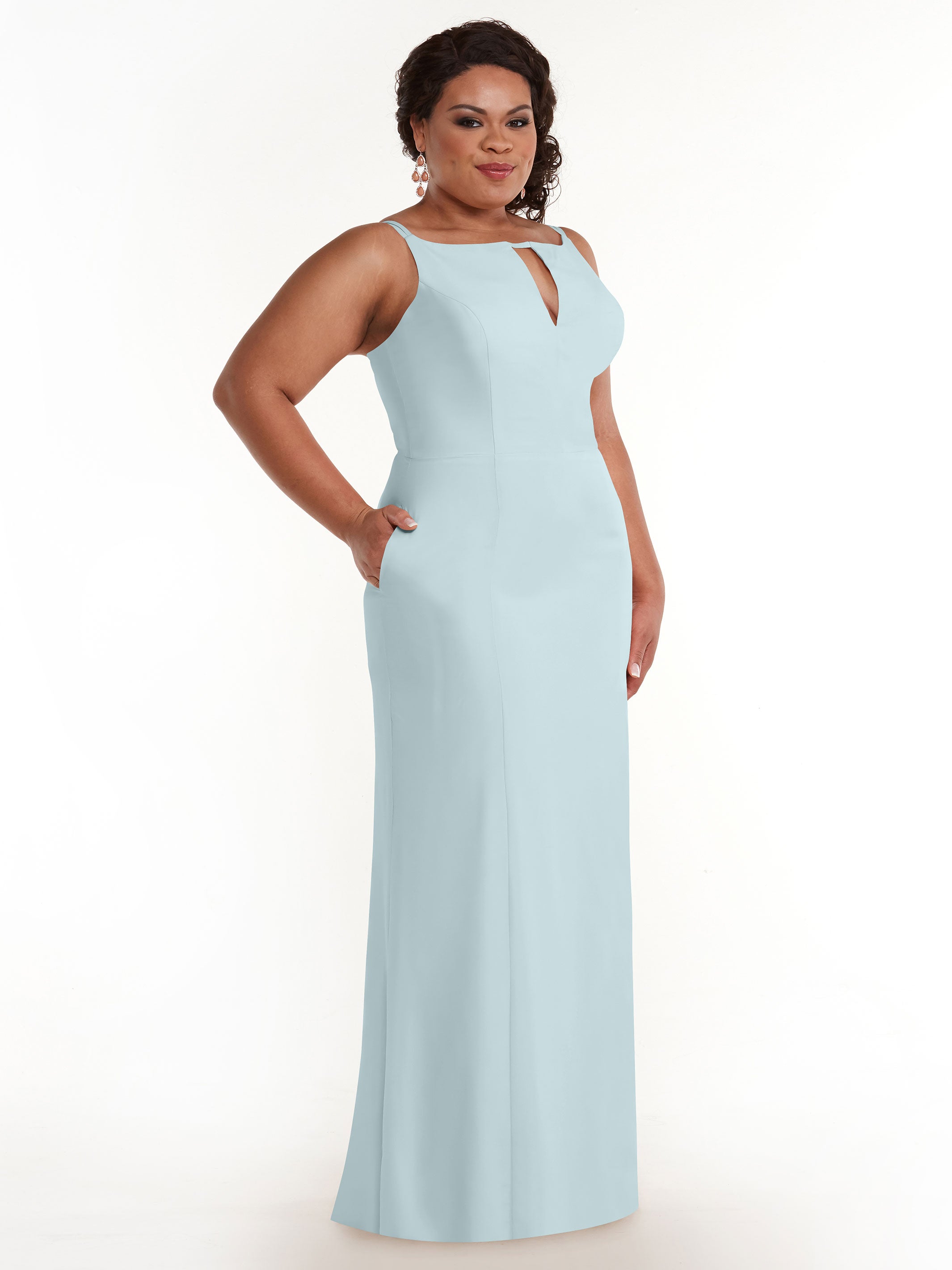 Elegant 83030 Sheath Stretch Chiffon Bridesmaid Dress with Bateau Neckline & Thigh Slit - Perfect for Weddings, Formal Events & Special Occasions