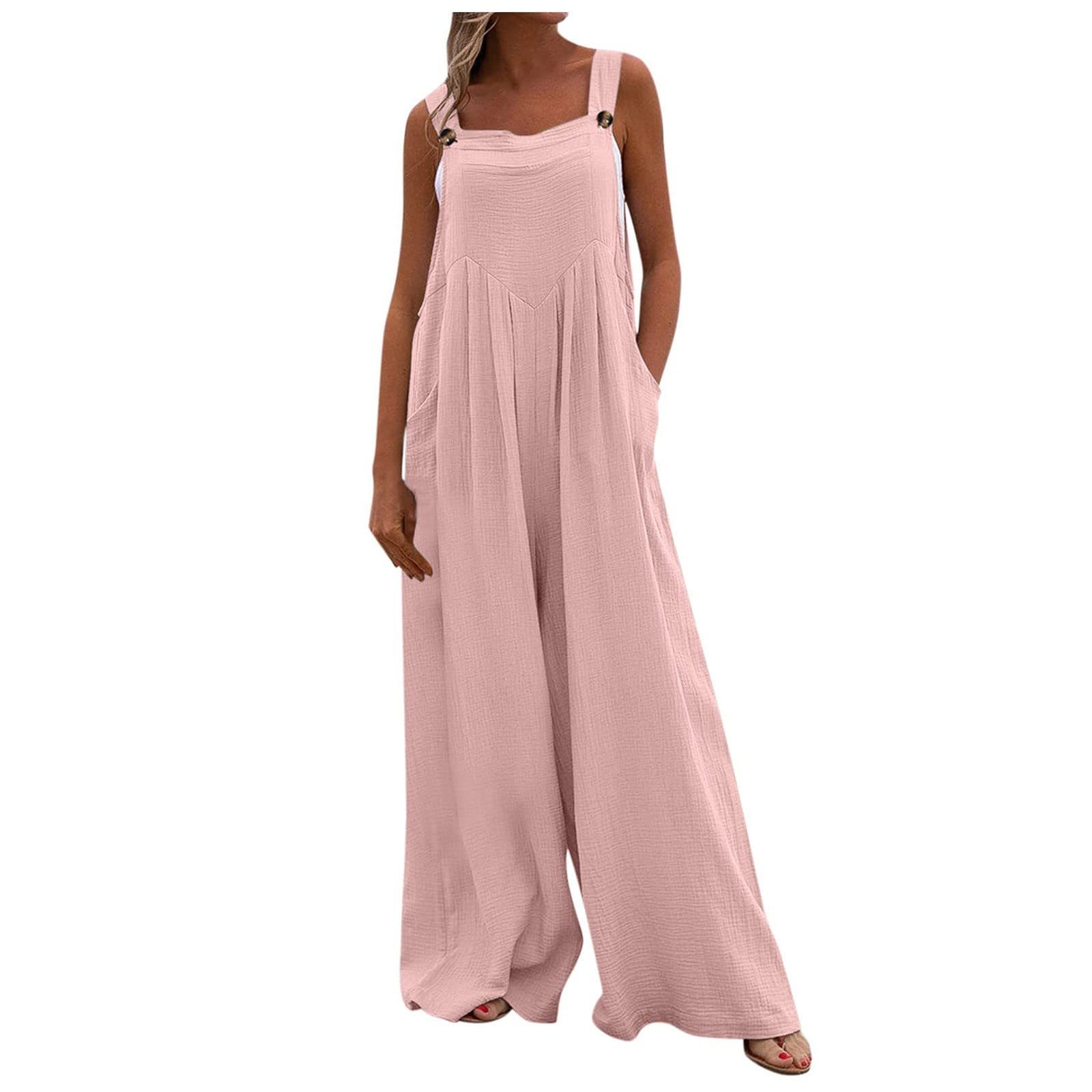 TALQIO Women's Casual Summer Jumpsuit - Loose Fit Wide Leg Cotton Romper with Pockets | Beach Outfit, Vacation Wear, Outdoor Activities