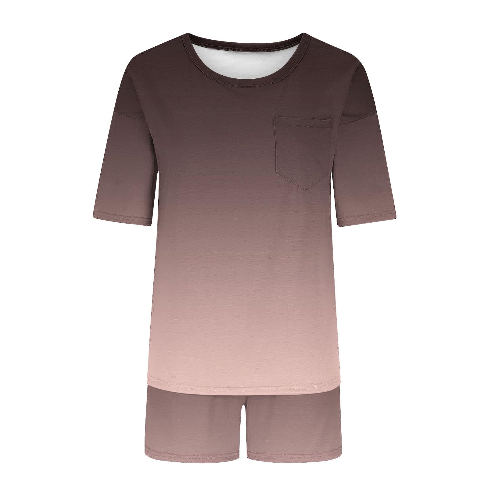 Women's Summer Gradient Short Sleeve Shirt & Pocket Shorts Pajama Set - Comfortable Two-Piece Lounge Wear for Home, Sleep & Relaxation