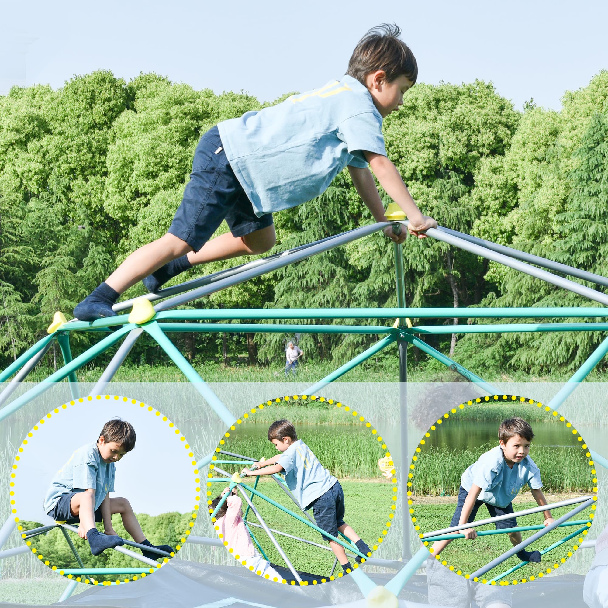 NicBex 12 FT Heavy-Duty Geometric Dome Climber for Kids - 1000 LB Capacity Outdoor Jungle Gym with Hammock - Easy Assembly Backyard Play Equipment (Green & Grey) - Perfect for Outdoor Play, Birthday Gifts & Backyard Adventures