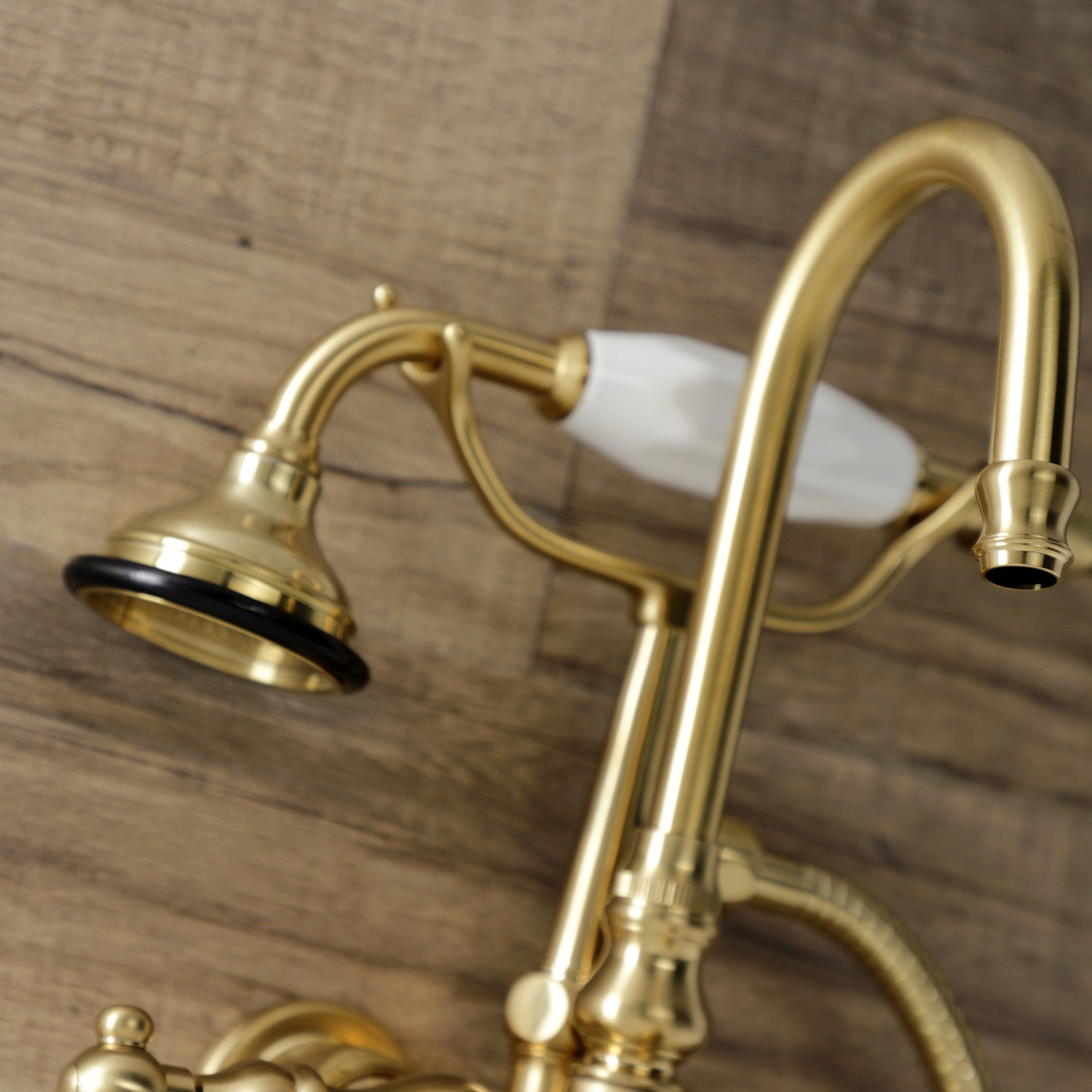 Vintage Style 3-Handle Wall Mount Clawfoot Tub Faucet with Hand Shower in Brushed Brass - Perfect for Bathroom Renovation & Luxury Spa Experience