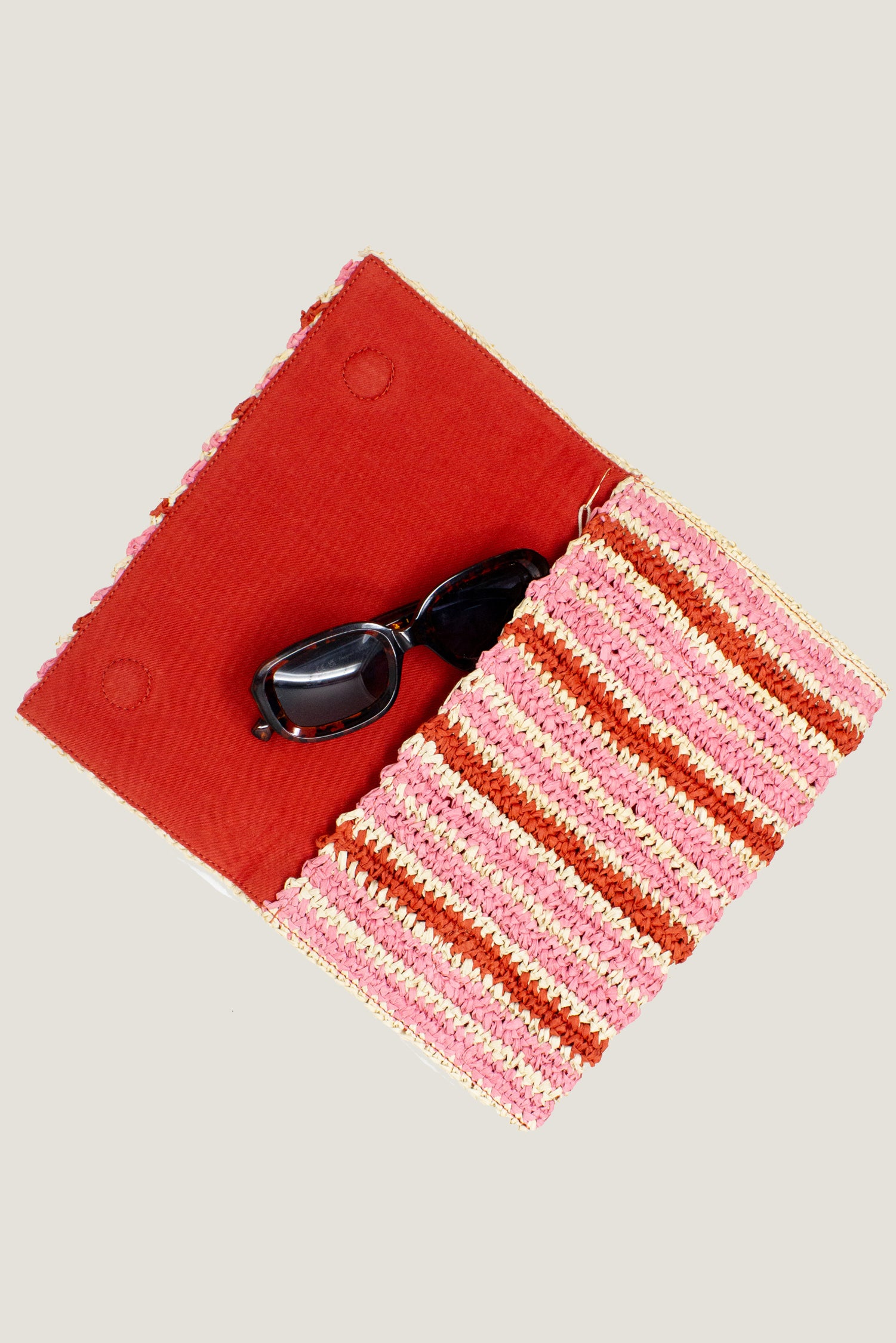 Amalfi Raffia Stripe Clutch Handbag for Women - Red, Pink & Natural Colors | Perfect for Beach Vacations, Summer Parties & Casual Outings