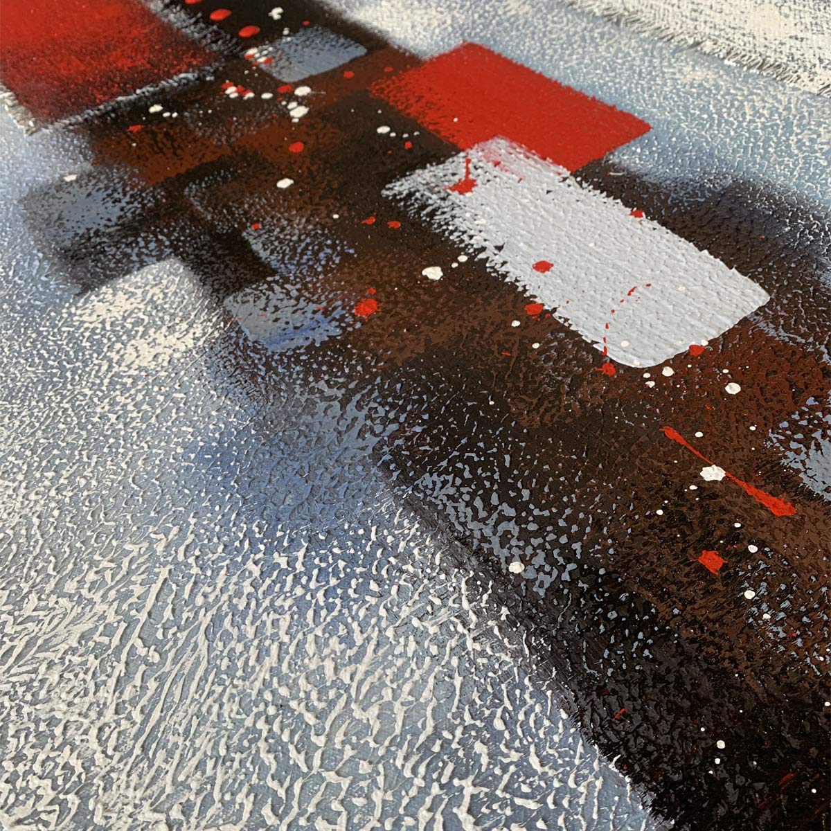 Large Abstract Red Gray Linen Wall Art - Hand Painted Textured Oil Painting on Canvas - Framed Ready to Hang 60x30 Inches - Perfect for Living Room, Bedroom & Office Decor