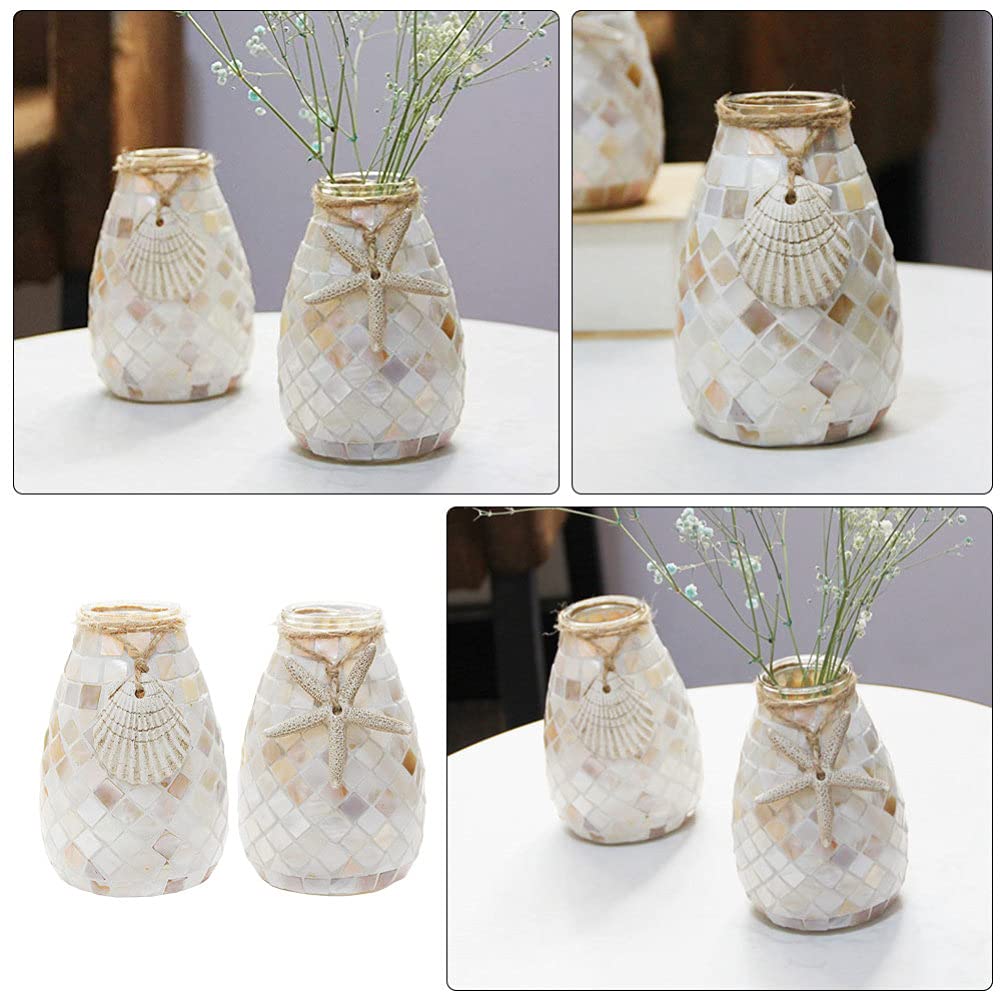 BESPORTBLE 2-Piece Mosaic Flower Vase Set - Handcrafted Shell Glass Vases for Home Decor, Wedding Centerpieces, and Tabletop Display