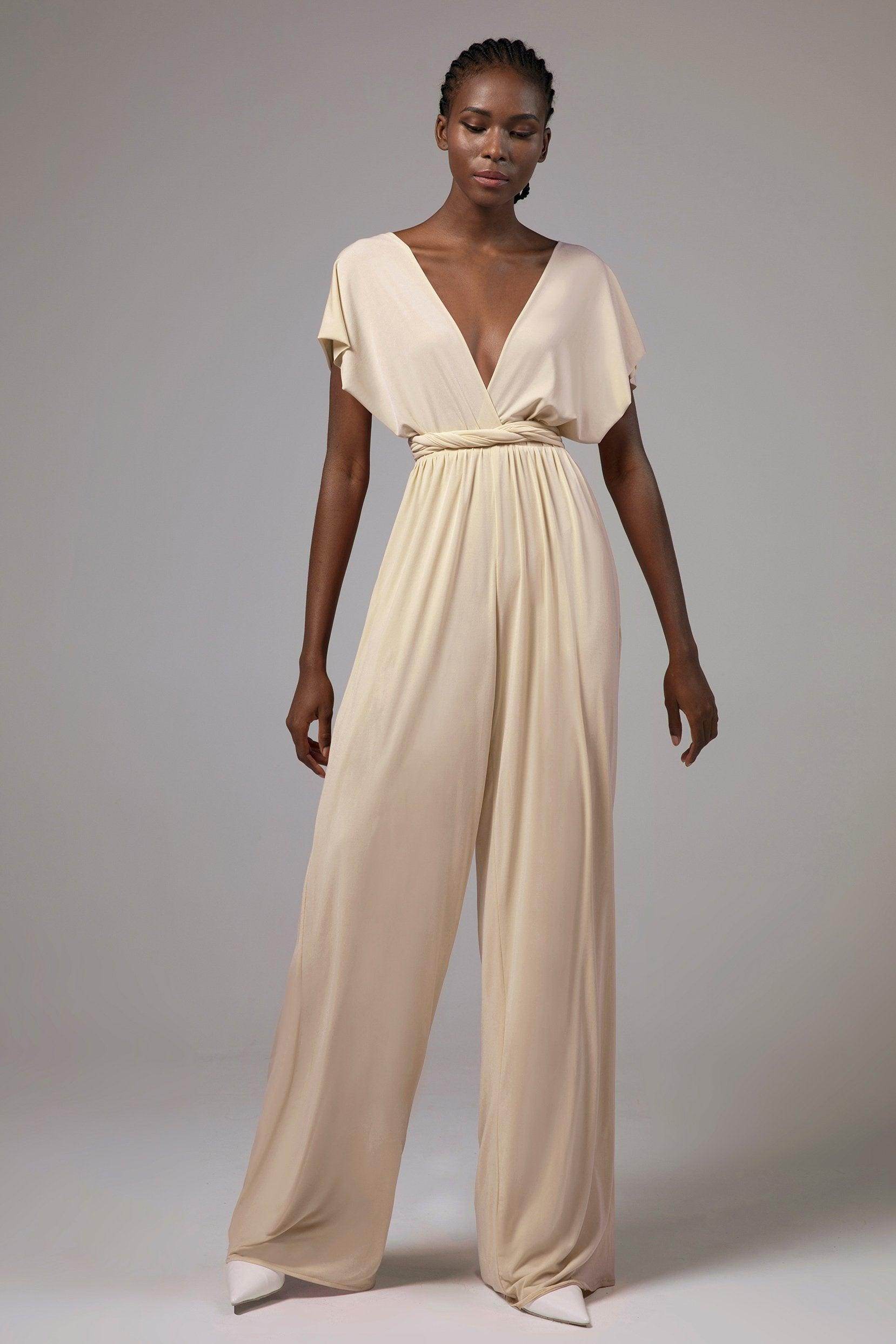 Elegant Floor-Length Knitted Jumpsuit Bridesmaid Dress - Formal Evening Gown for Weddings & Special Occasions | CB0419