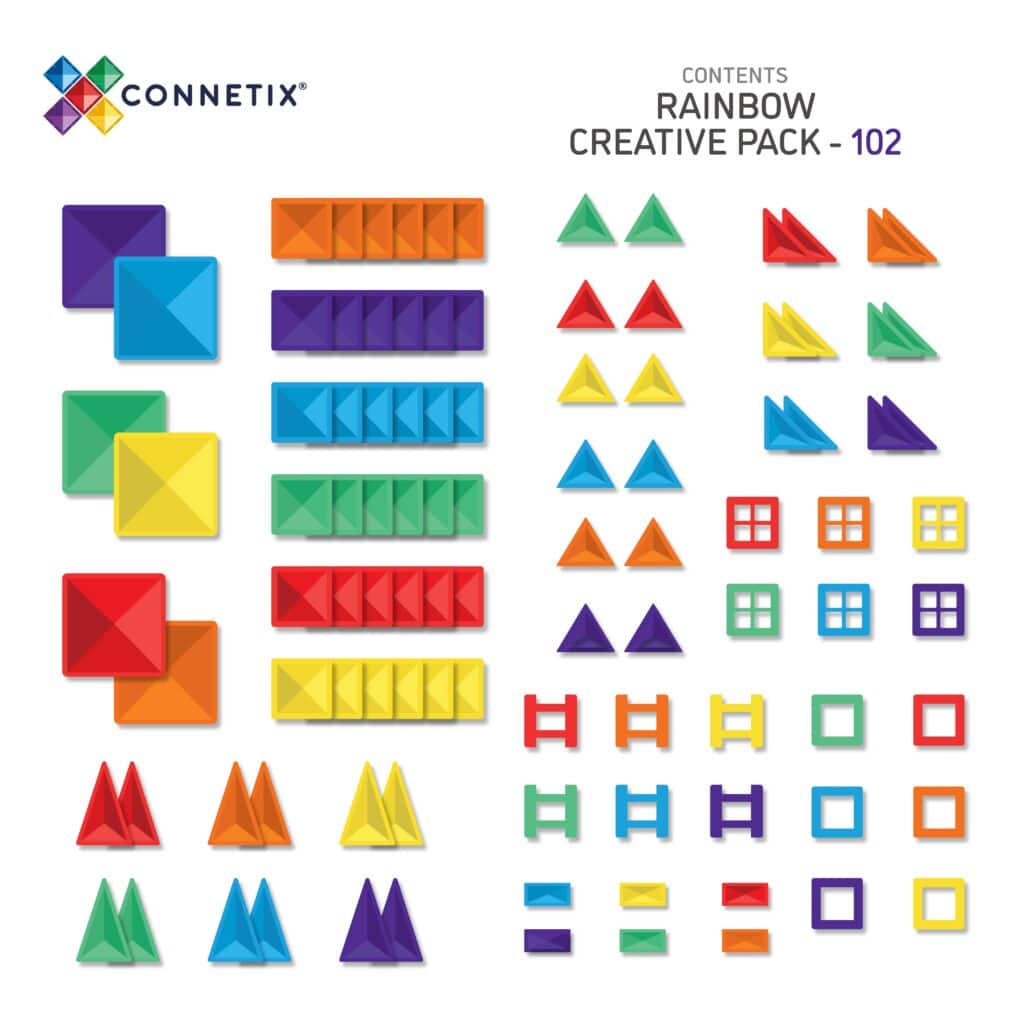 Connetix 102-Piece Magnetic Tiles Set - Rainbow Building Blocks for Kids STEM Learning | Creative Construction Toys for Preschool & Classroom Educational Play