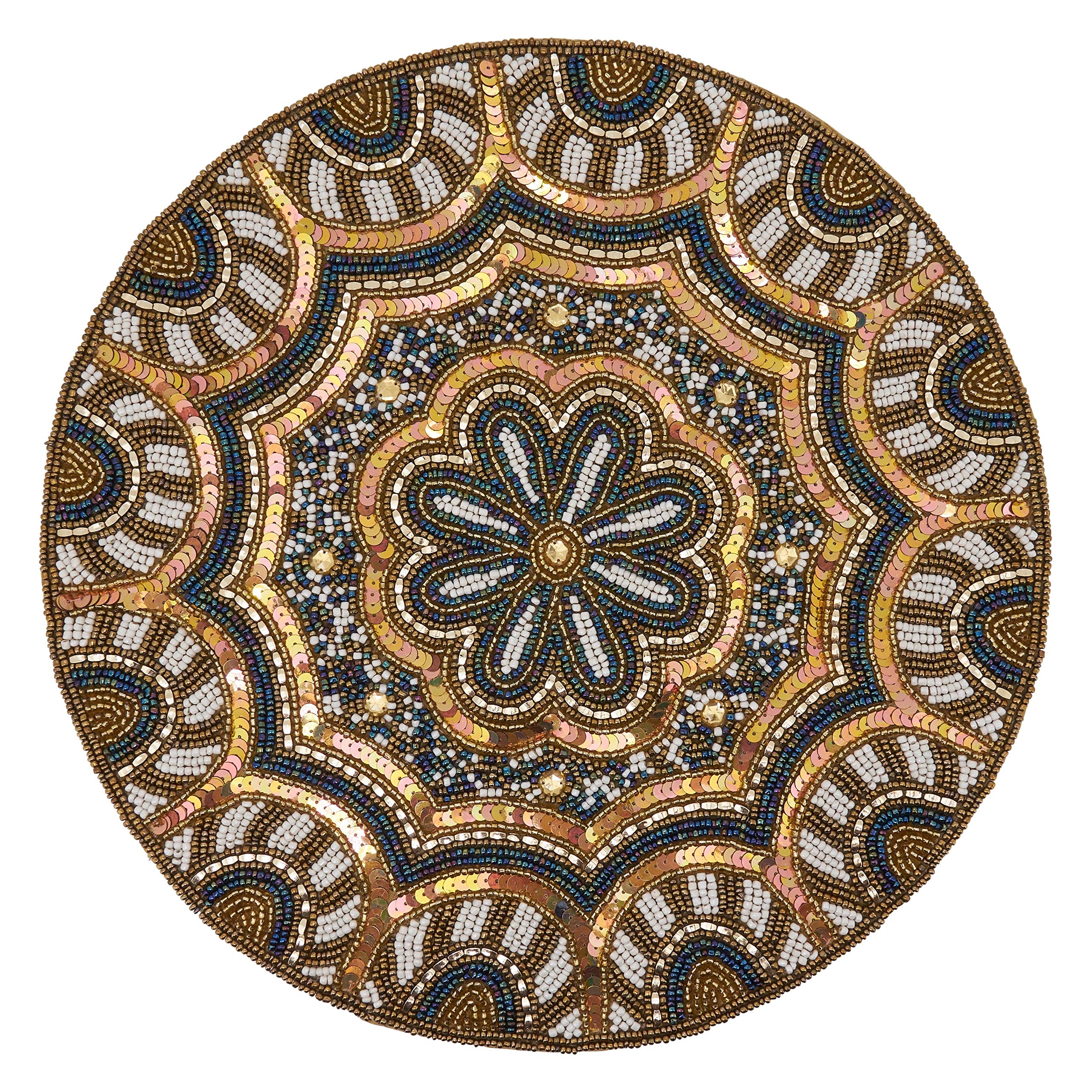 Elegant Gold Beaded Round Placemats Set of 4 - Premium Table Decor for Dining, Parties & Home Decor